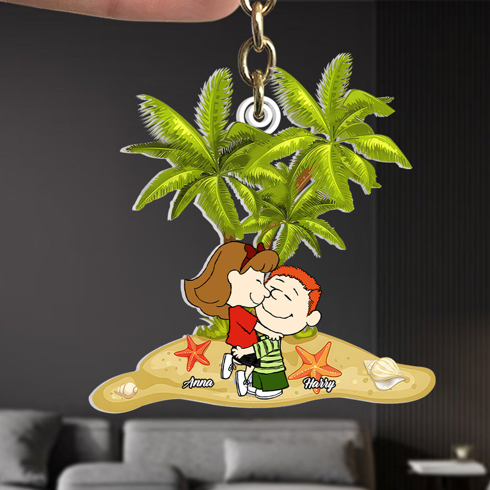 Personalized Acrylic Keychain for Couples - Custom Name Beach Gift