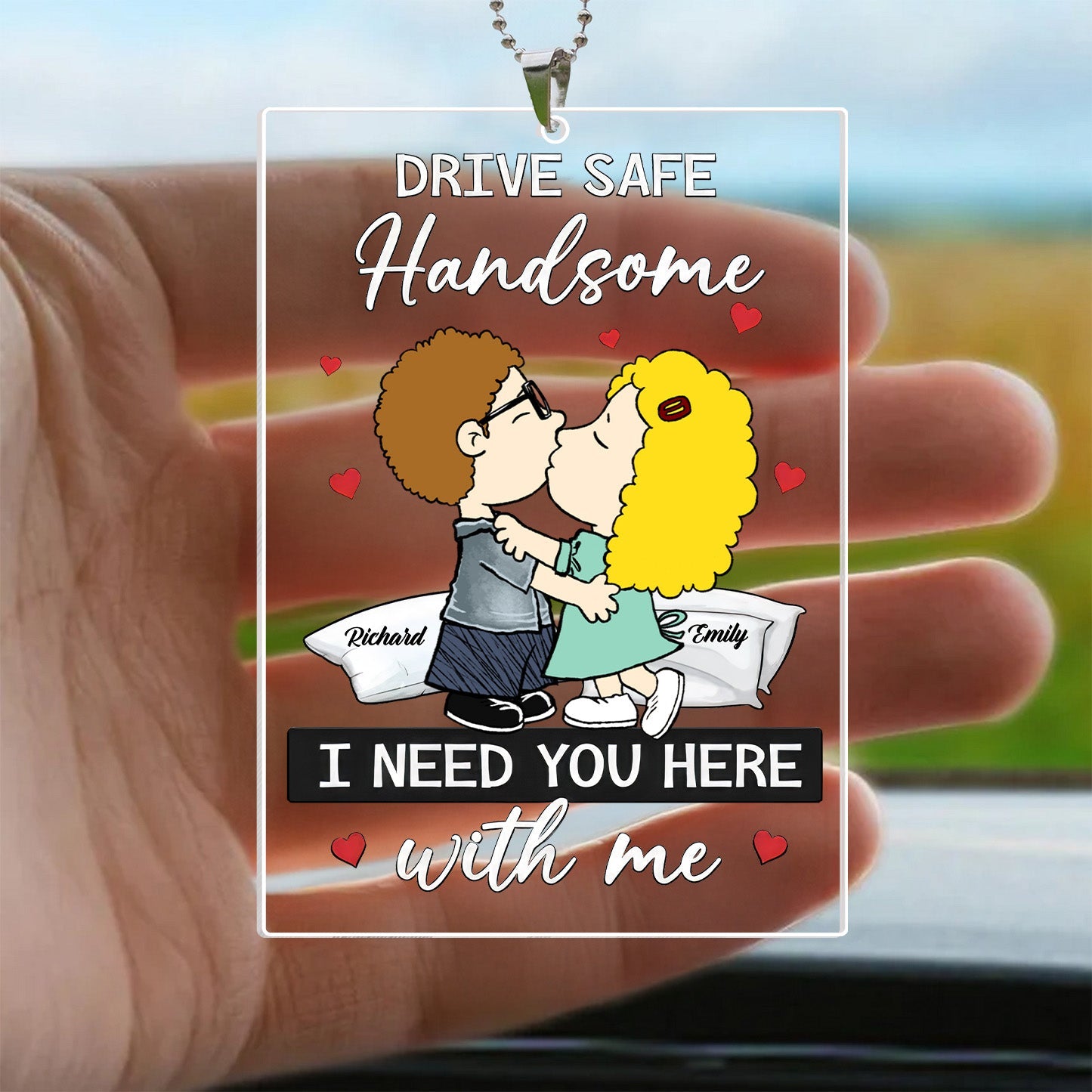 Personalized Acrylic Car Ornament for Couple - Drive Safe Gift