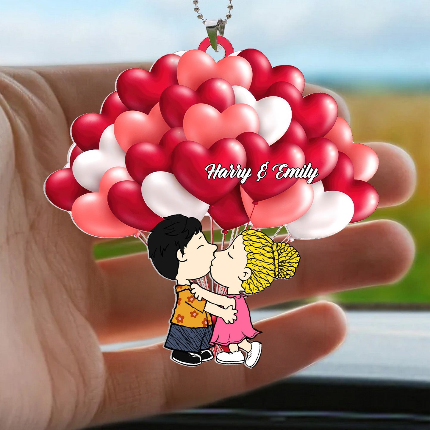 Personalized Love Balloon Peanut Car Ornament for Couples Gift