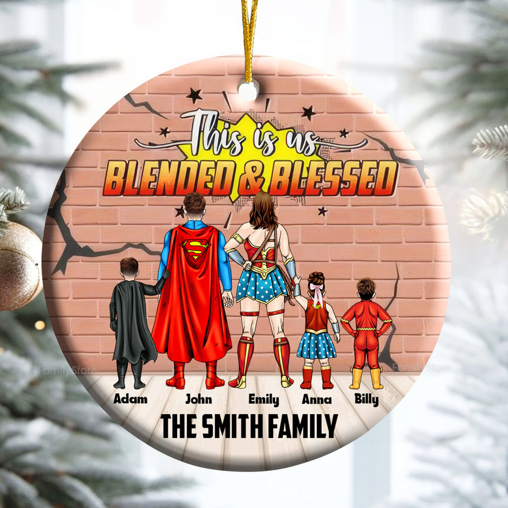 Personalized Family Ornament Superhero Blended & Blessed Gift