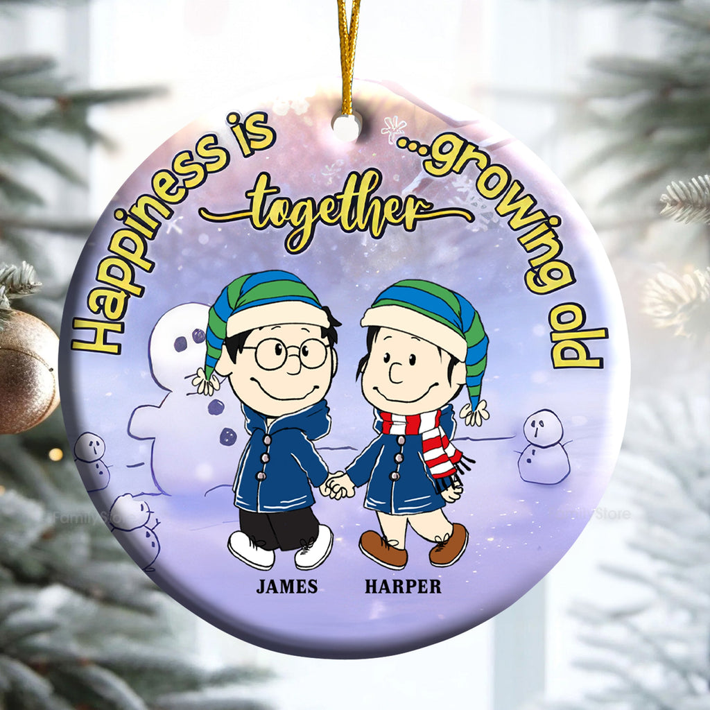 Personalized Ceramic Ornament for Couples - Happiness Is Growing Old Together, Holiday Gift