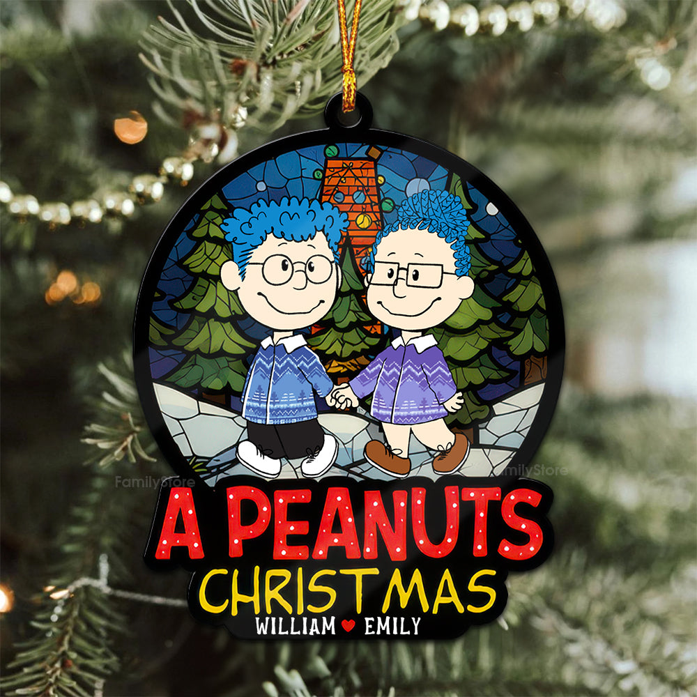 Personalized Wood Christmas Ornament Couples Gift - Peanuts Theme
