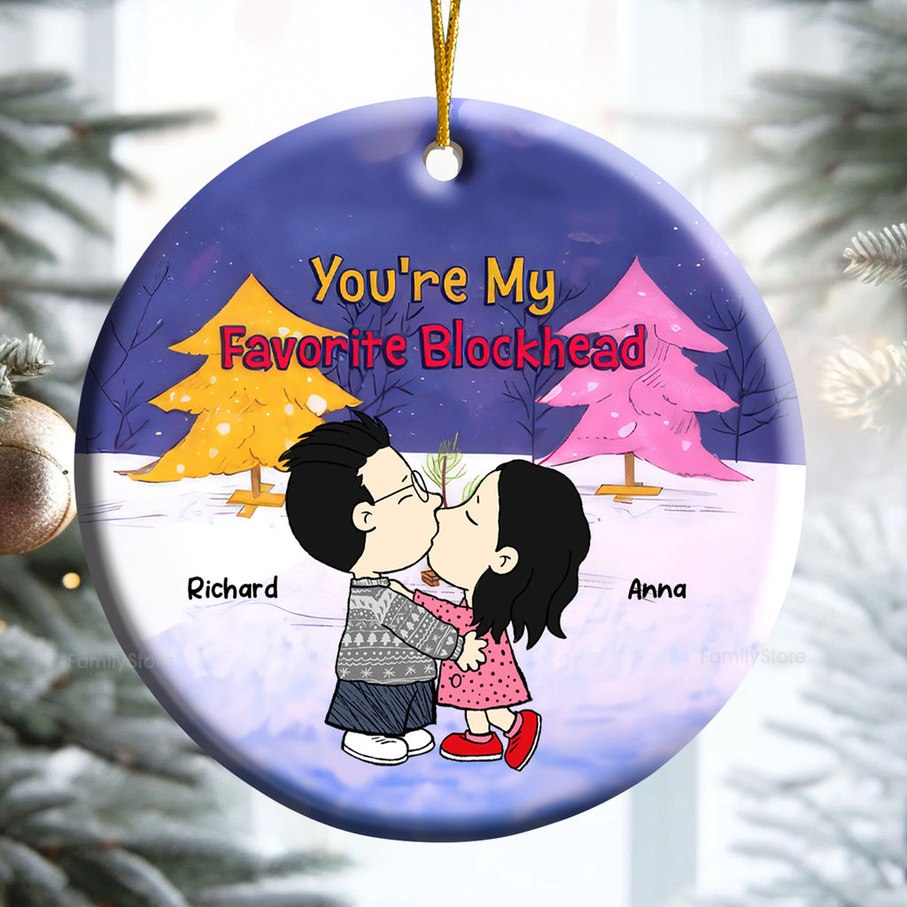 Personalized Ceramic Ornament You're My Favorite Blockhead for Couples