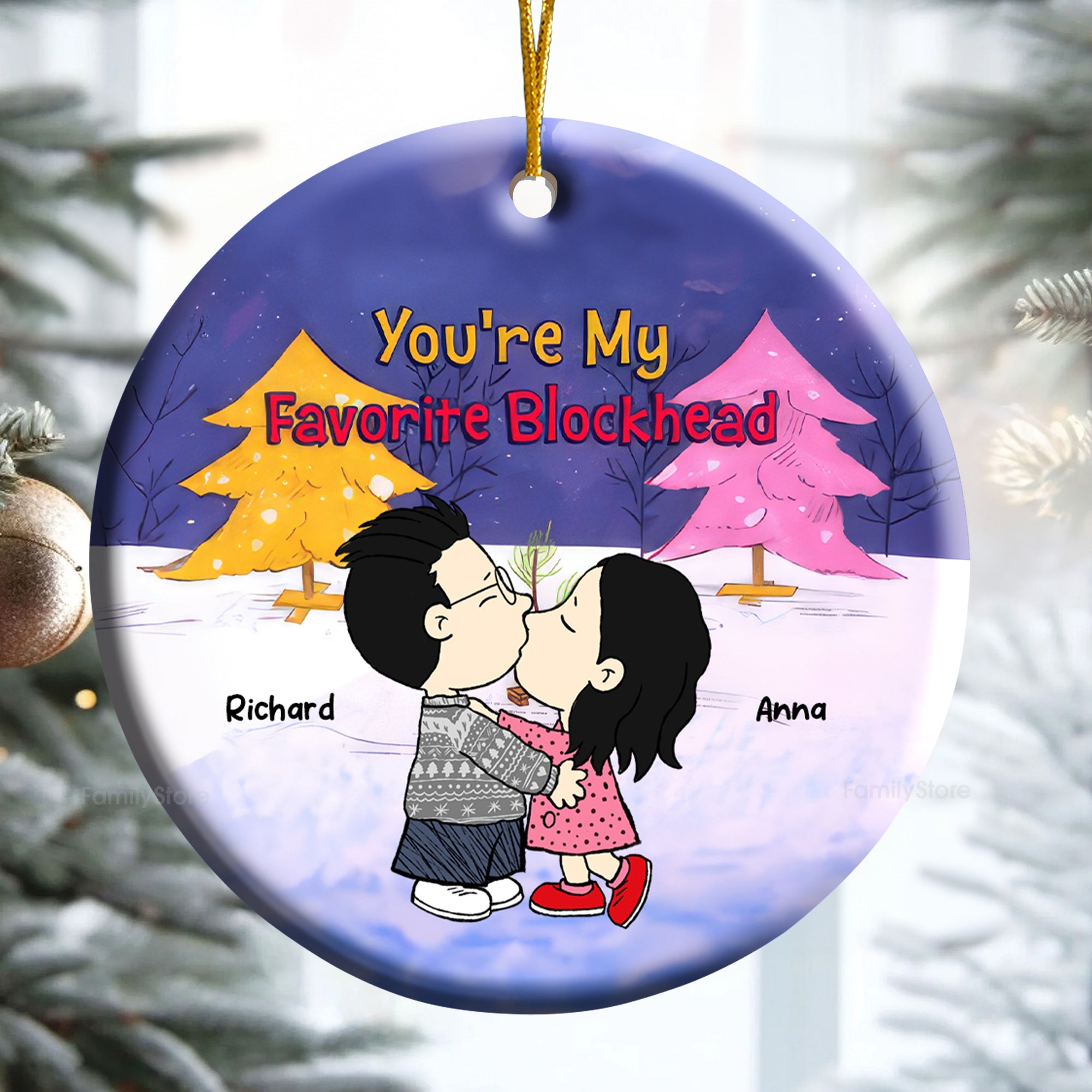 Personalized Ceramic Ornament You're My Favorite Blockhead for Couples