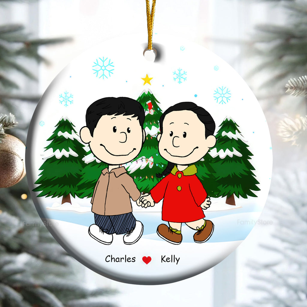 Personalized Ceramic Couple Ornament Hand in Hand Christmas Gift