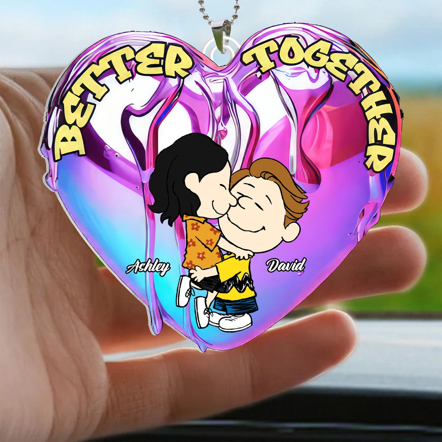 Personalized Better Together Heart Car Ornament Custom Name Gift for Couple