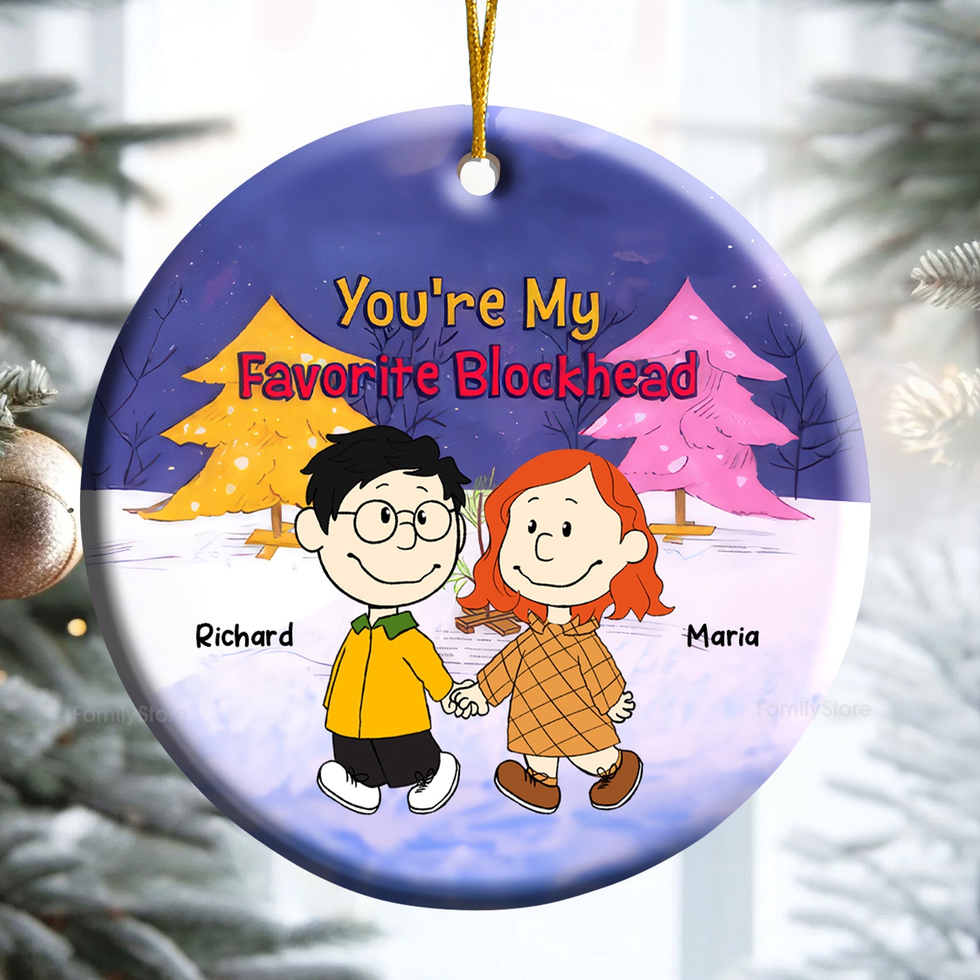 Personalized Ceramic Ornament You're My Favorite Blockhead Gift for Couple