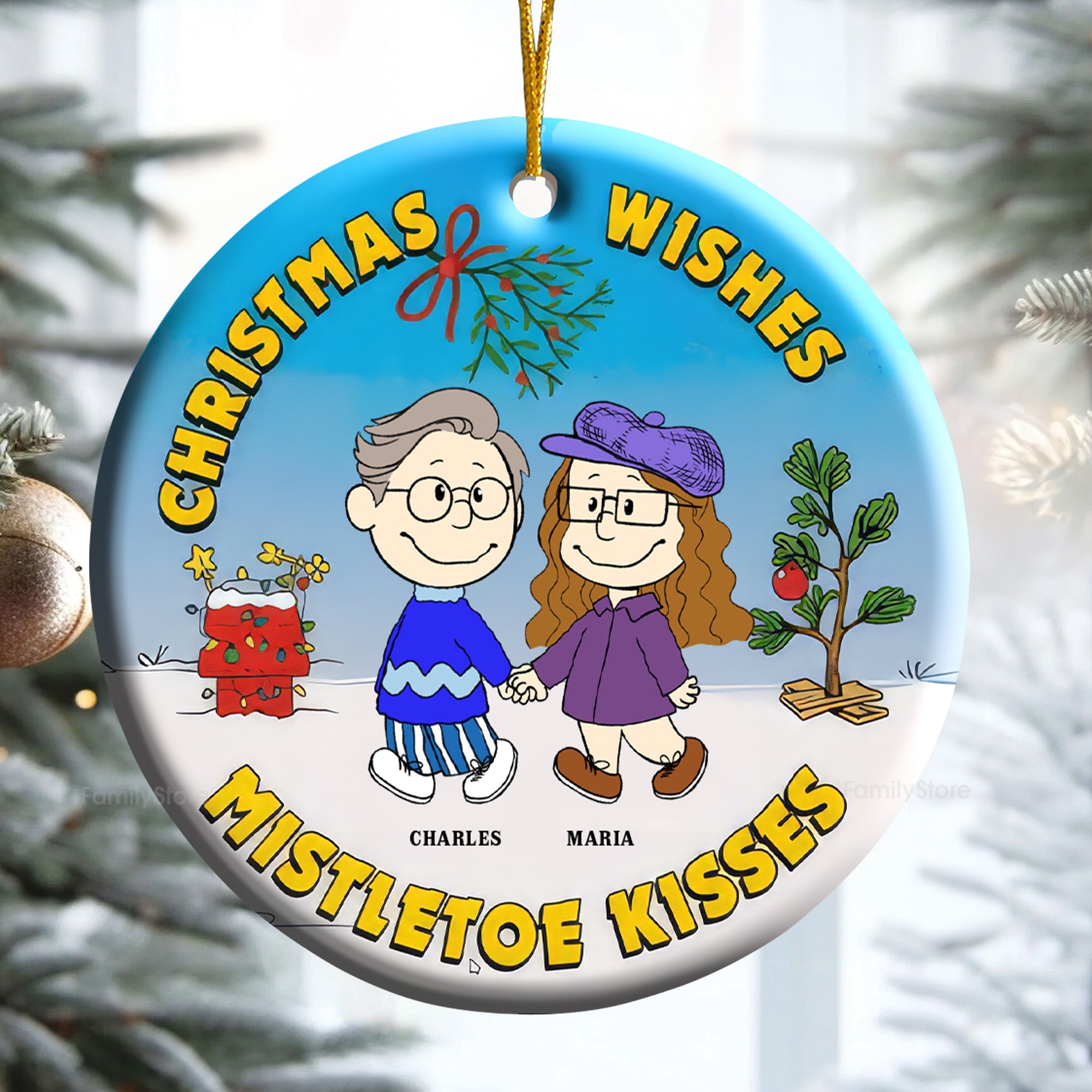 Personalized Christmas Ornament Mistletoe Kisses Gift for Couple