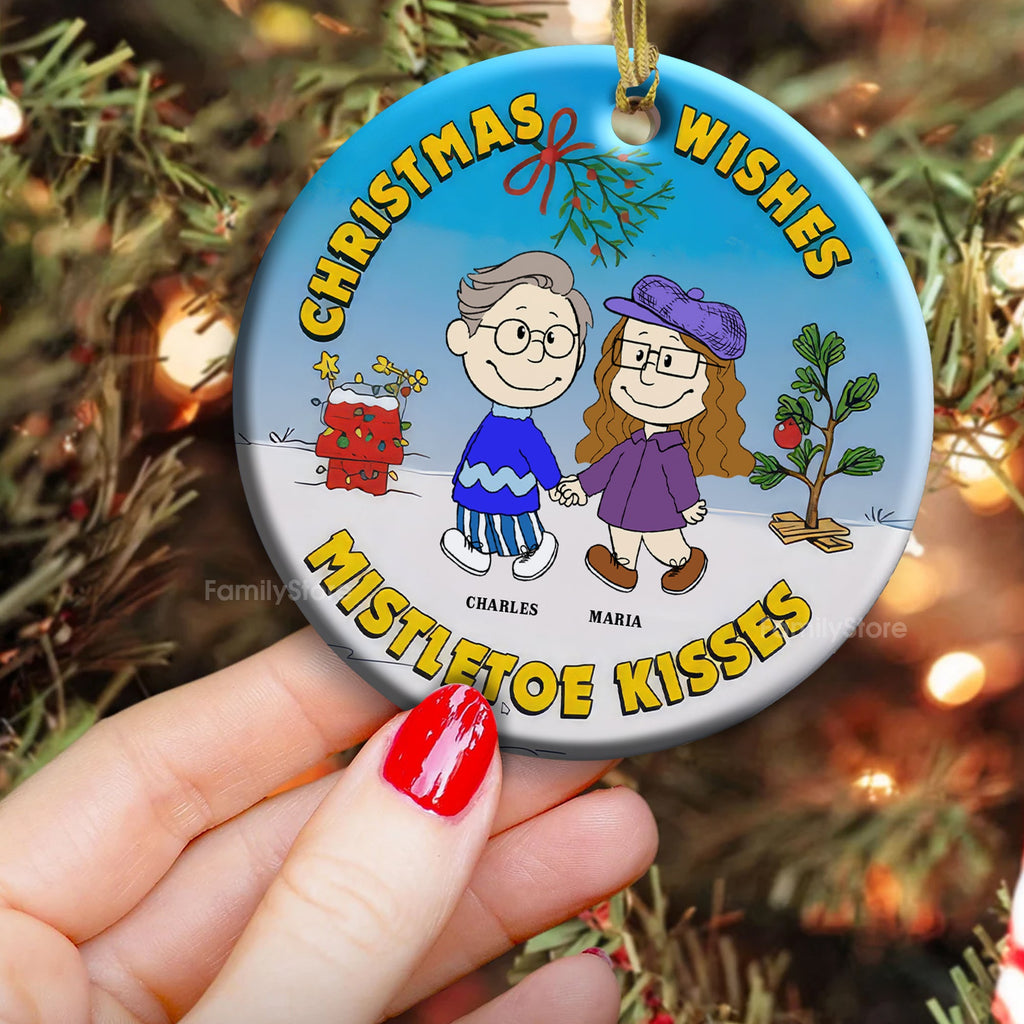 Personalized Christmas Ornament Mistletoe Kisses Gift for Couple