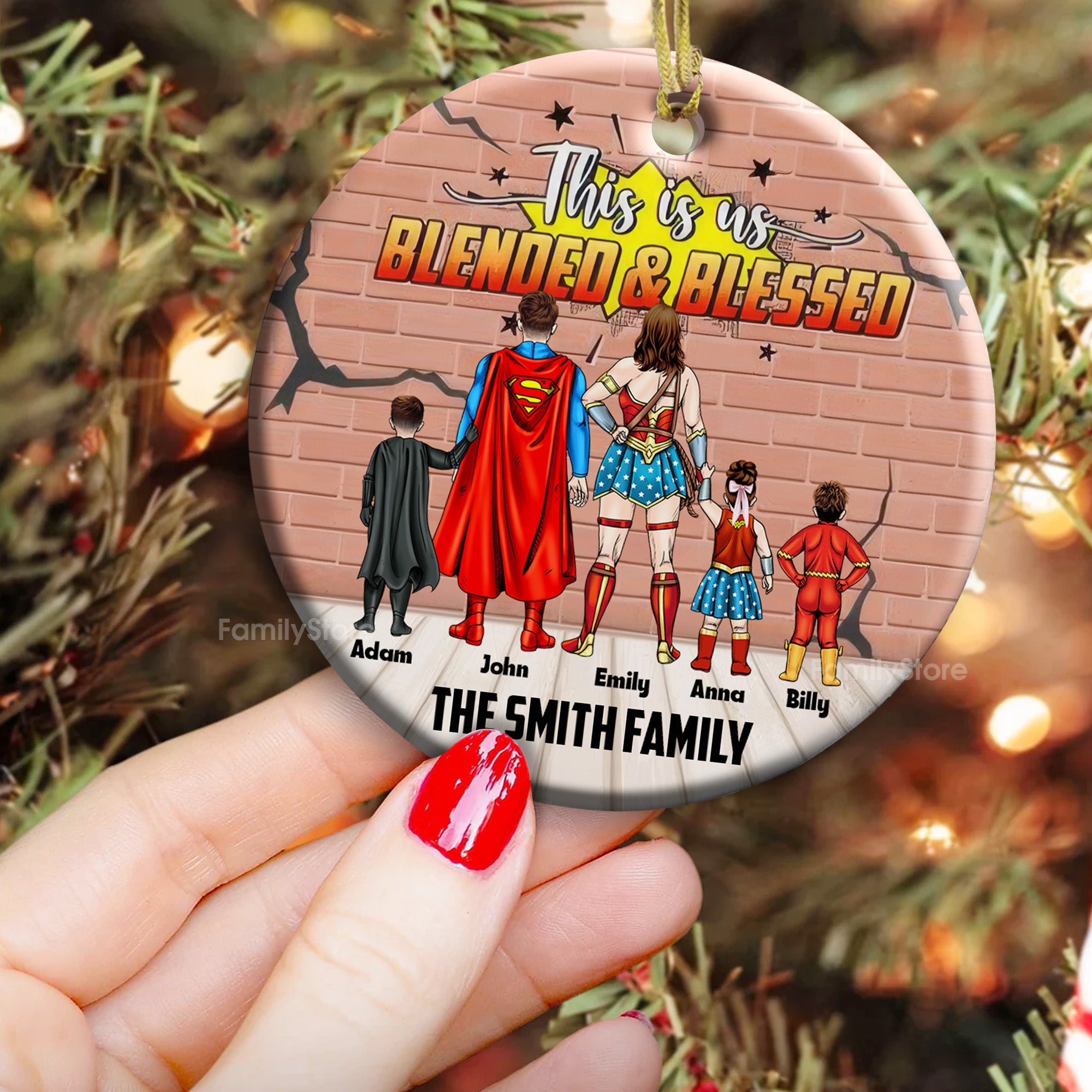 Personalized Family Ornament Superhero Blended & Blessed Gift