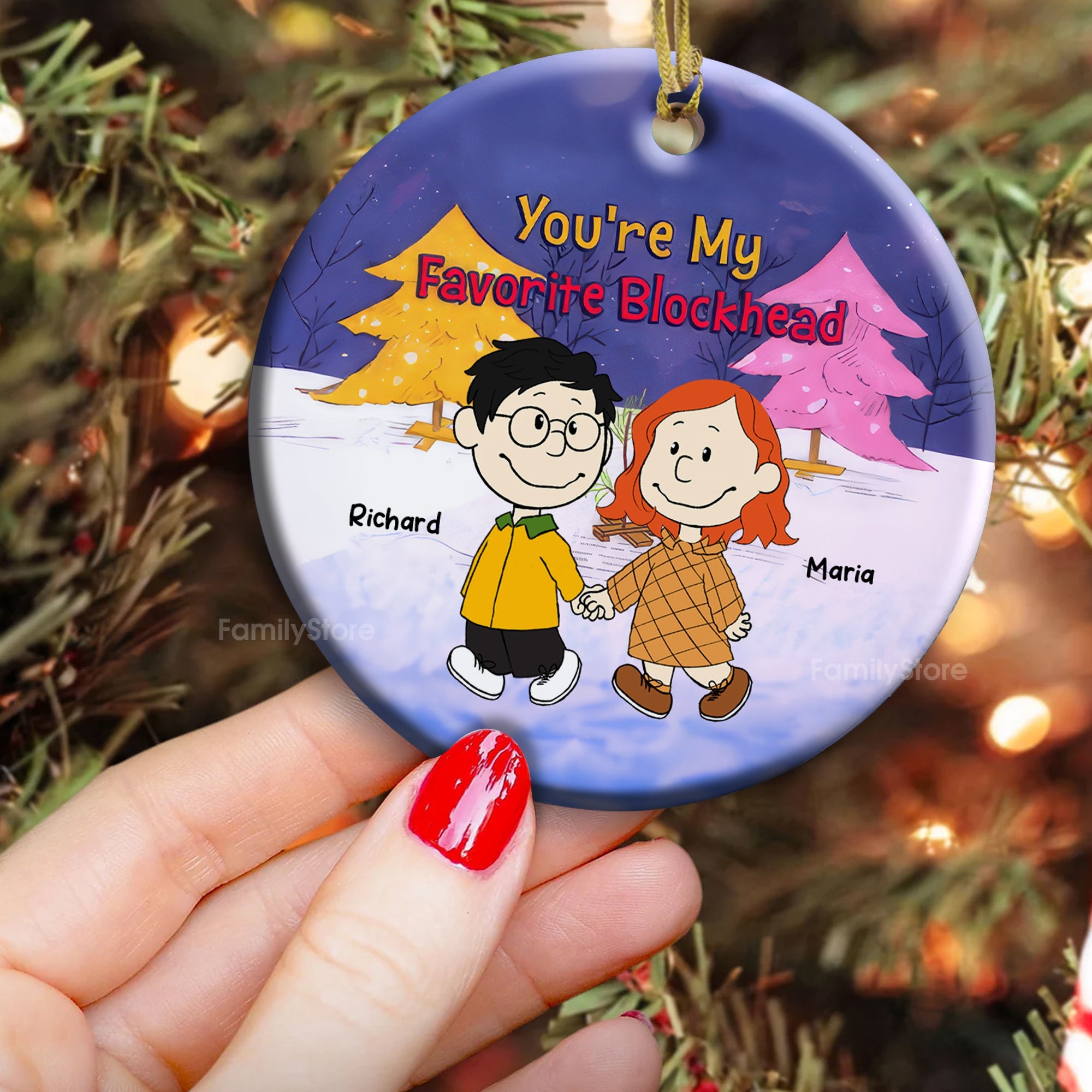 Personalized Ceramic Ornament You're My Favorite Blockhead Gift for Couple
