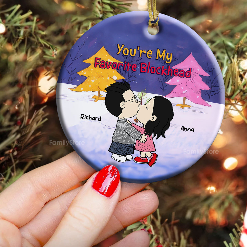Personalized Ceramic Ornament You're My Favorite Blockhead for Couples