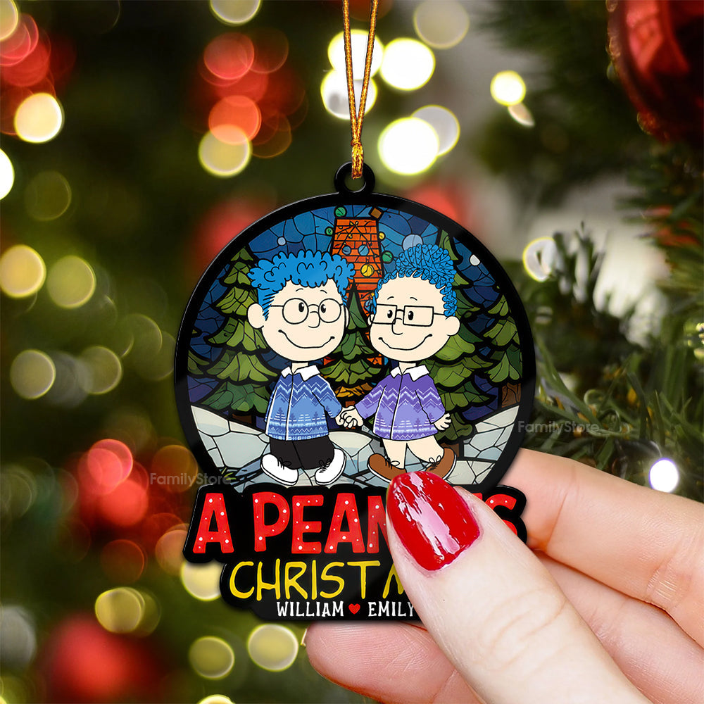 Personalized Wood Christmas Ornament Couples Gift - Peanuts Theme