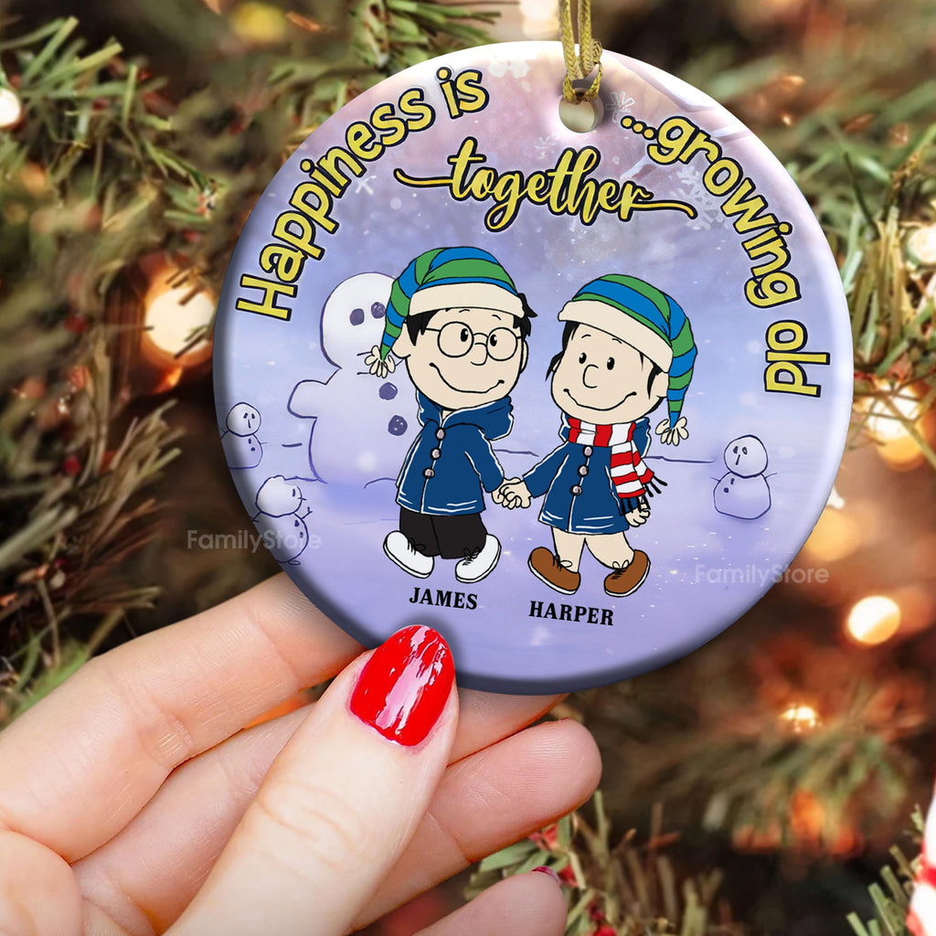 Personalized Ceramic Ornament for Couples - Happiness Is Growing Old Together, Holiday Gift