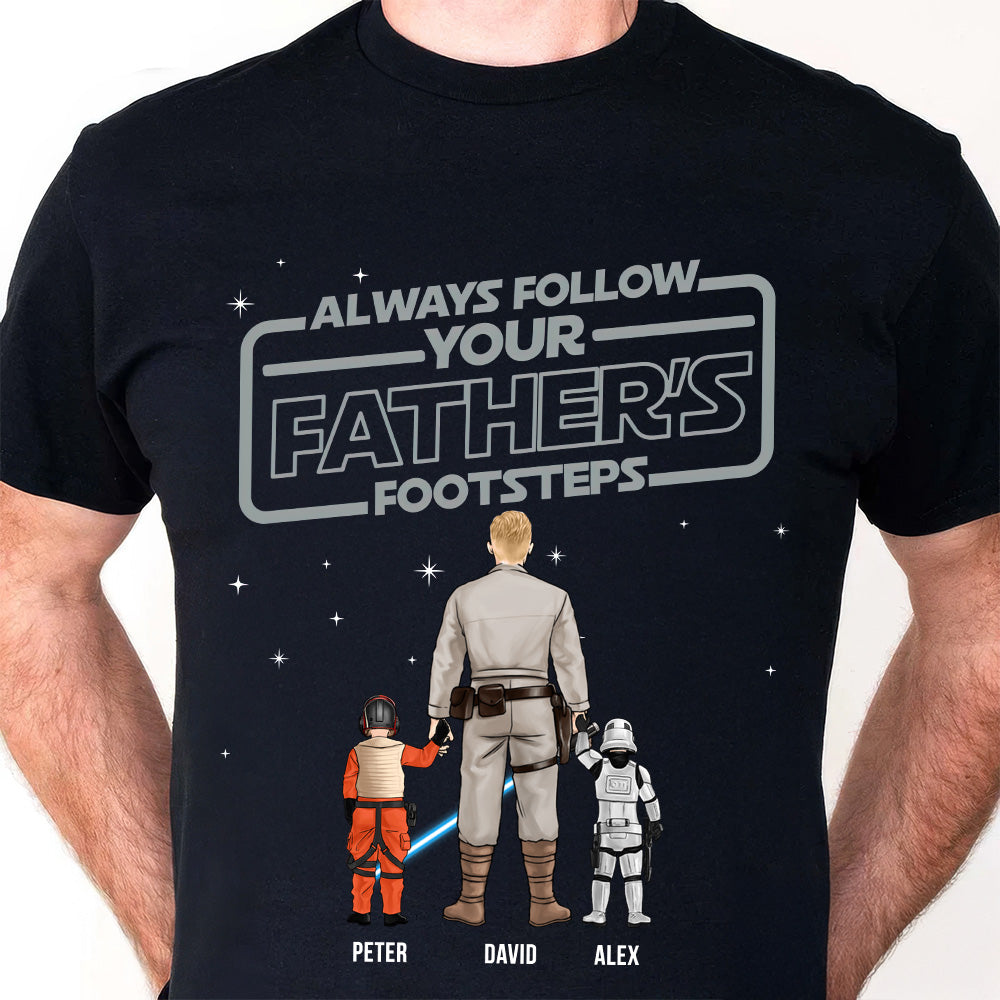 Personalized Father's Day Shirt 'Always Follow Your Father's Footsteps' Custom Name Gift for Dad