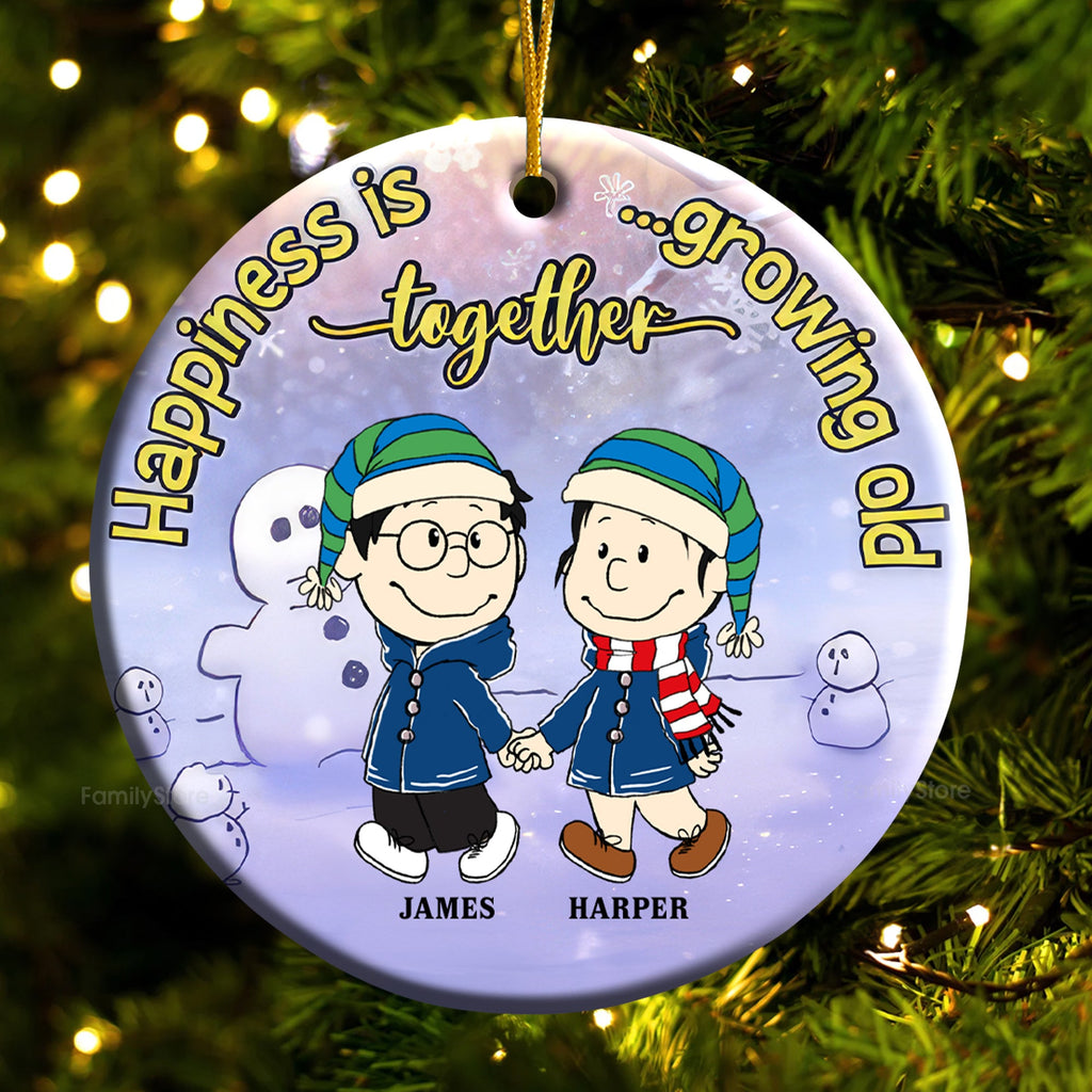 Personalized Ceramic Ornament for Couples - Happiness Is Growing Old Together, Holiday Gift