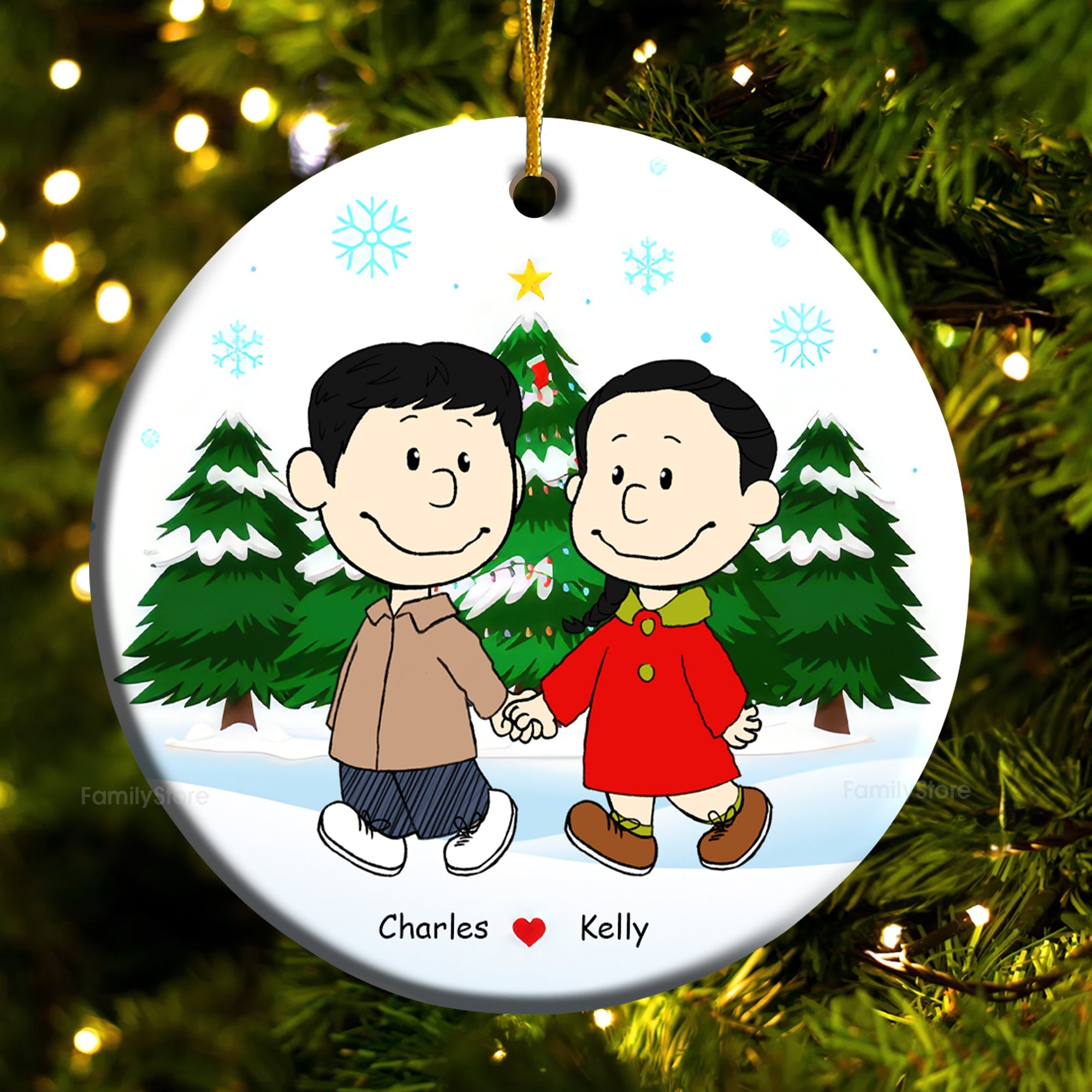 Personalized Ceramic Couple Ornament Hand in Hand Christmas Gift