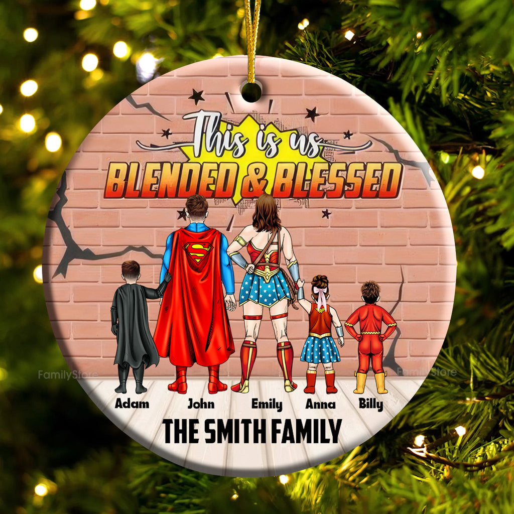 Personalized Family Ornament Superhero Blended & Blessed Gift