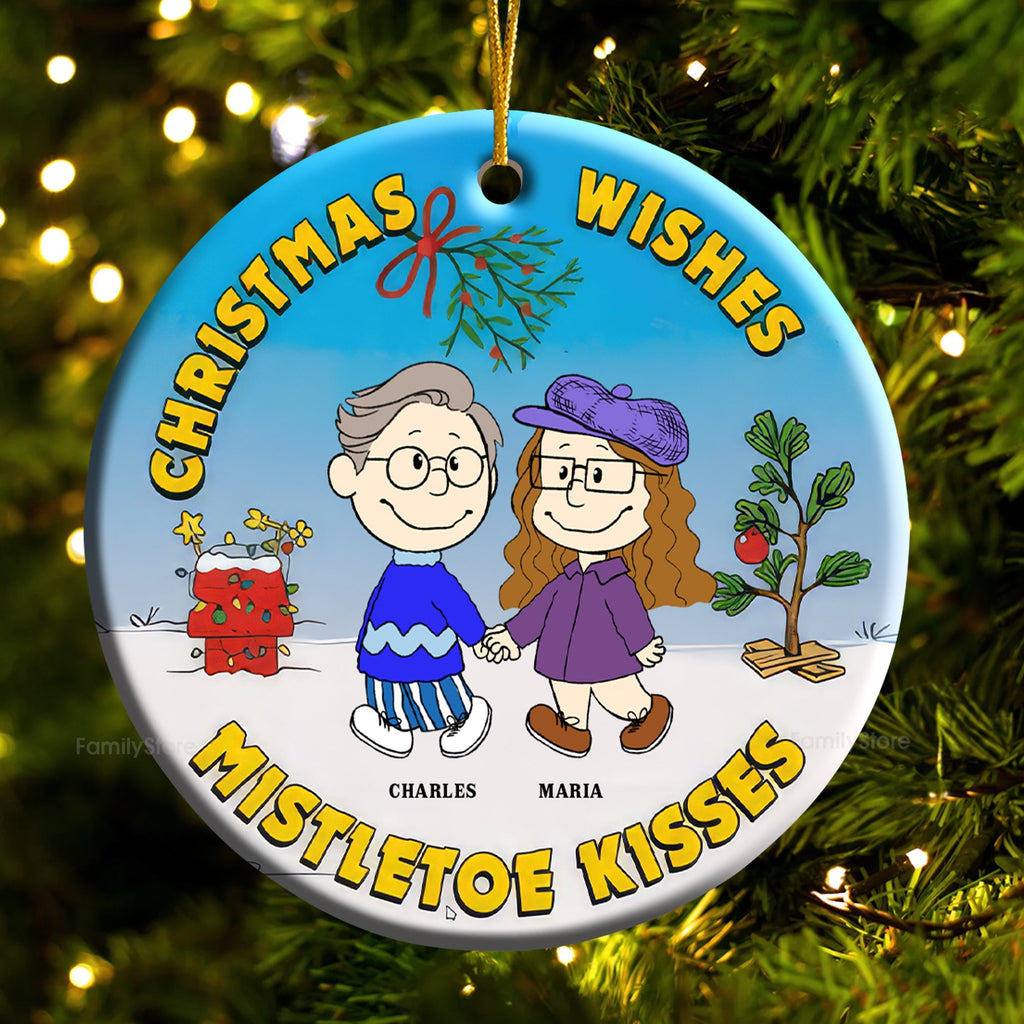 Personalized Christmas Ornament Mistletoe Kisses Gift for Couple