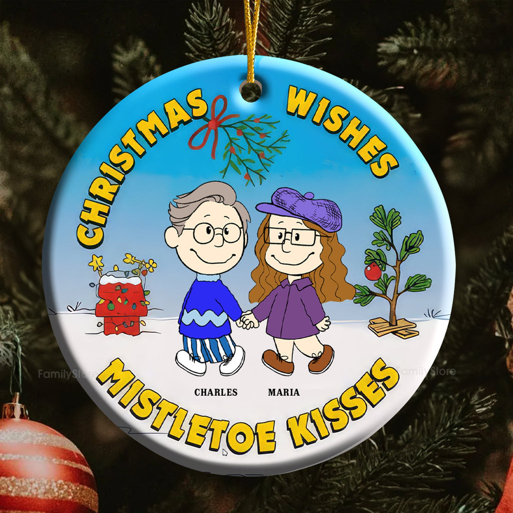 Personalized Christmas Ornament Mistletoe Kisses Gift for Couple