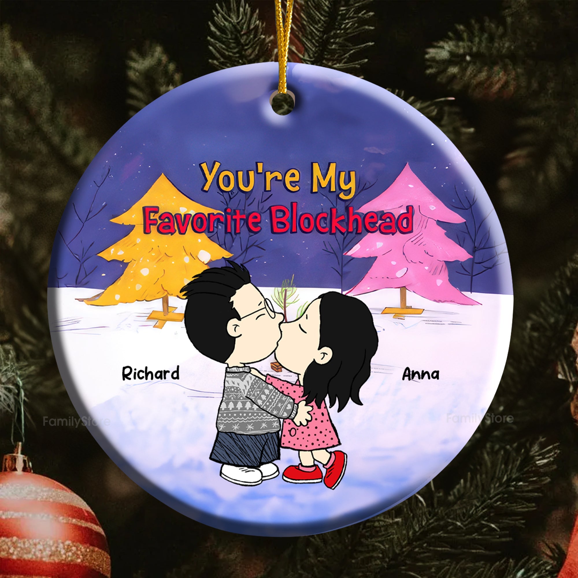 Personalized Ceramic Ornament You're My Favorite Blockhead for Couples