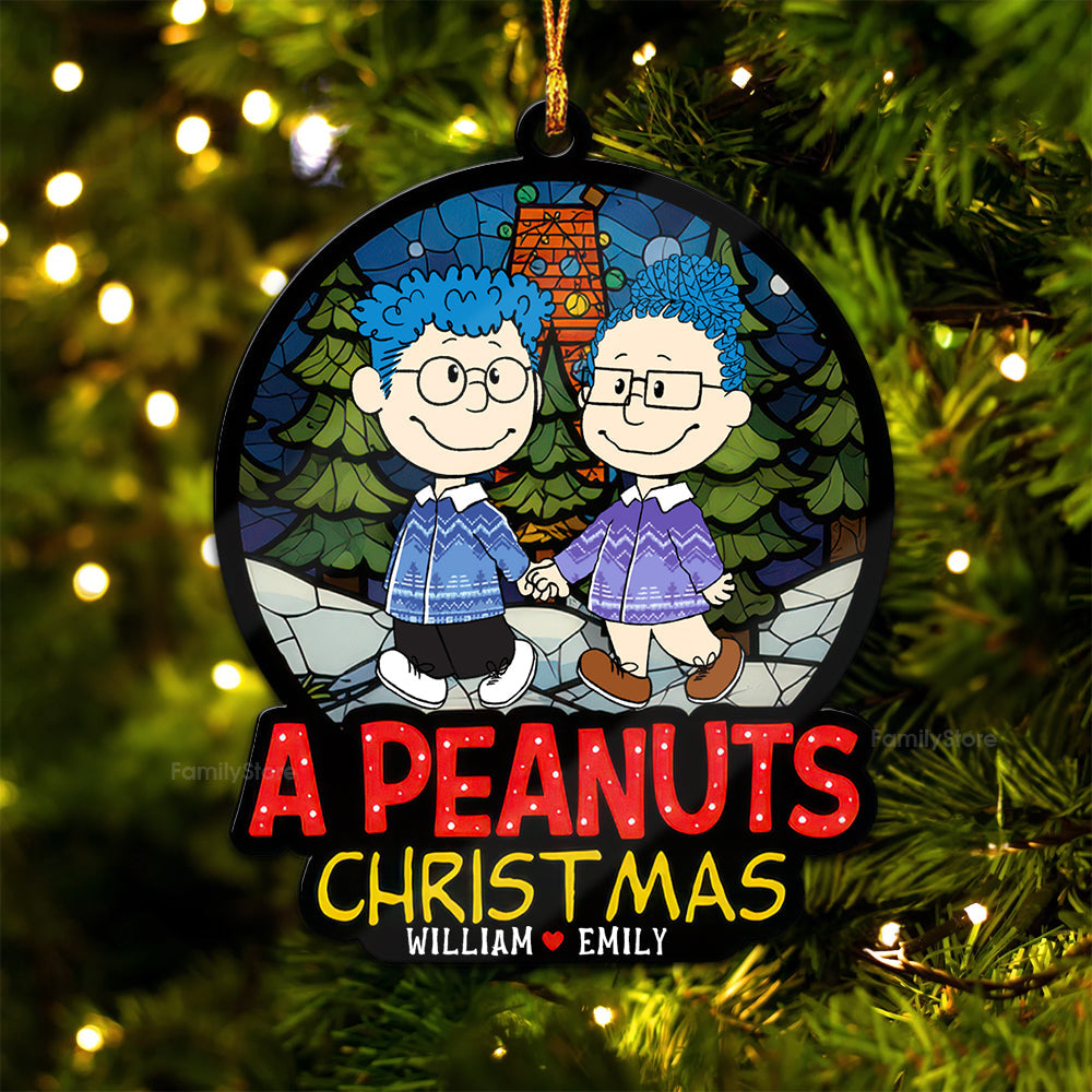 Personalized Wood Christmas Ornament Couples Gift - Peanuts Theme