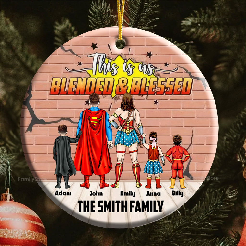Personalized Family Ornament Superhero Blended & Blessed Gift