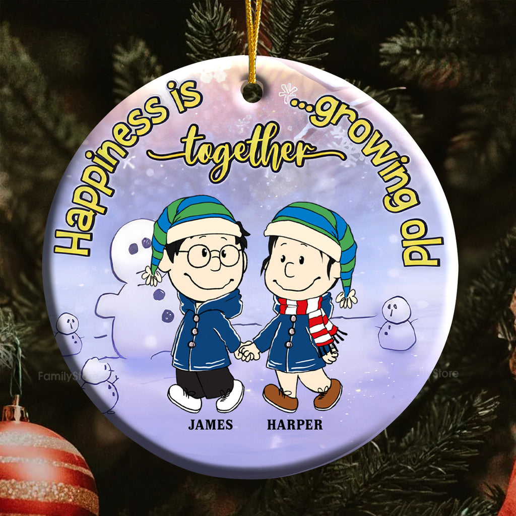 Personalized Ceramic Ornament for Couples - Happiness Is Growing Old Together, Holiday Gift