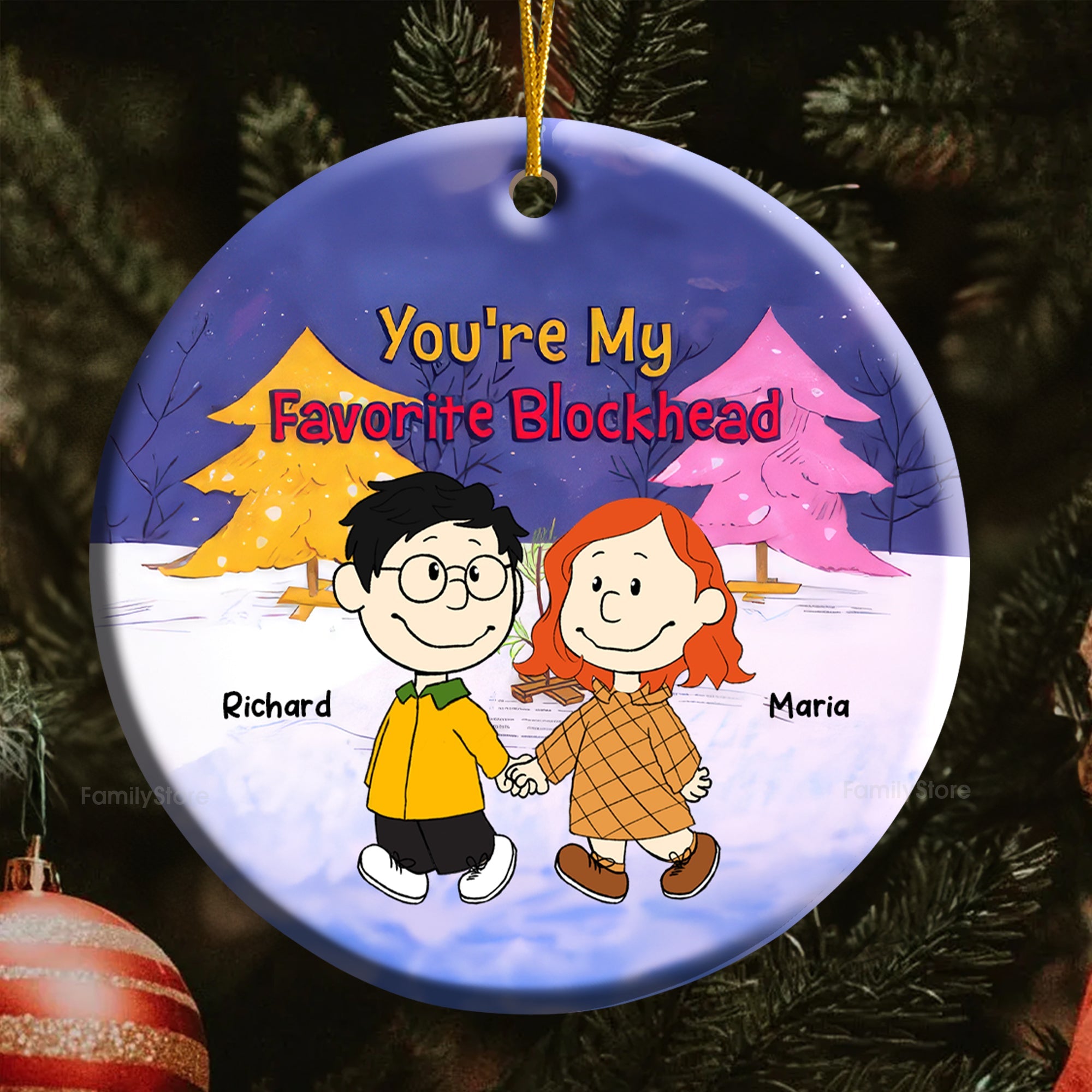 Personalized Ceramic Ornament You're My Favorite Blockhead Gift for Couple