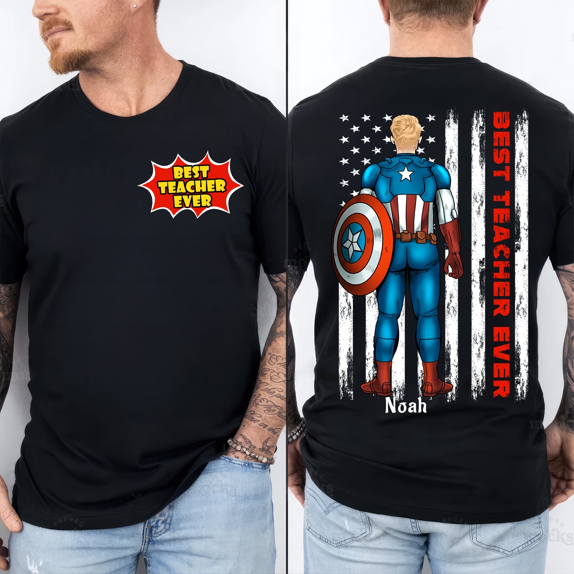 Personalized Best Teacher Ever Shirt with American Flag Gift