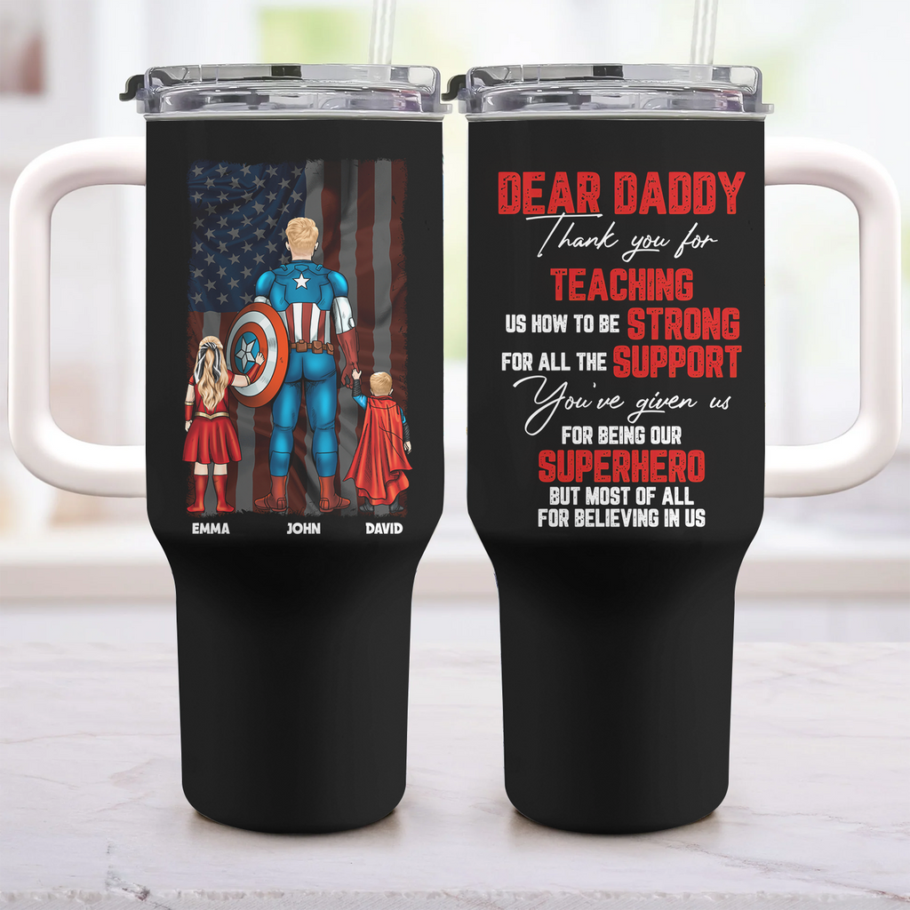 Personalized 40oz Tumbler Cup Gift for Dad with Straw - Superhero Theme