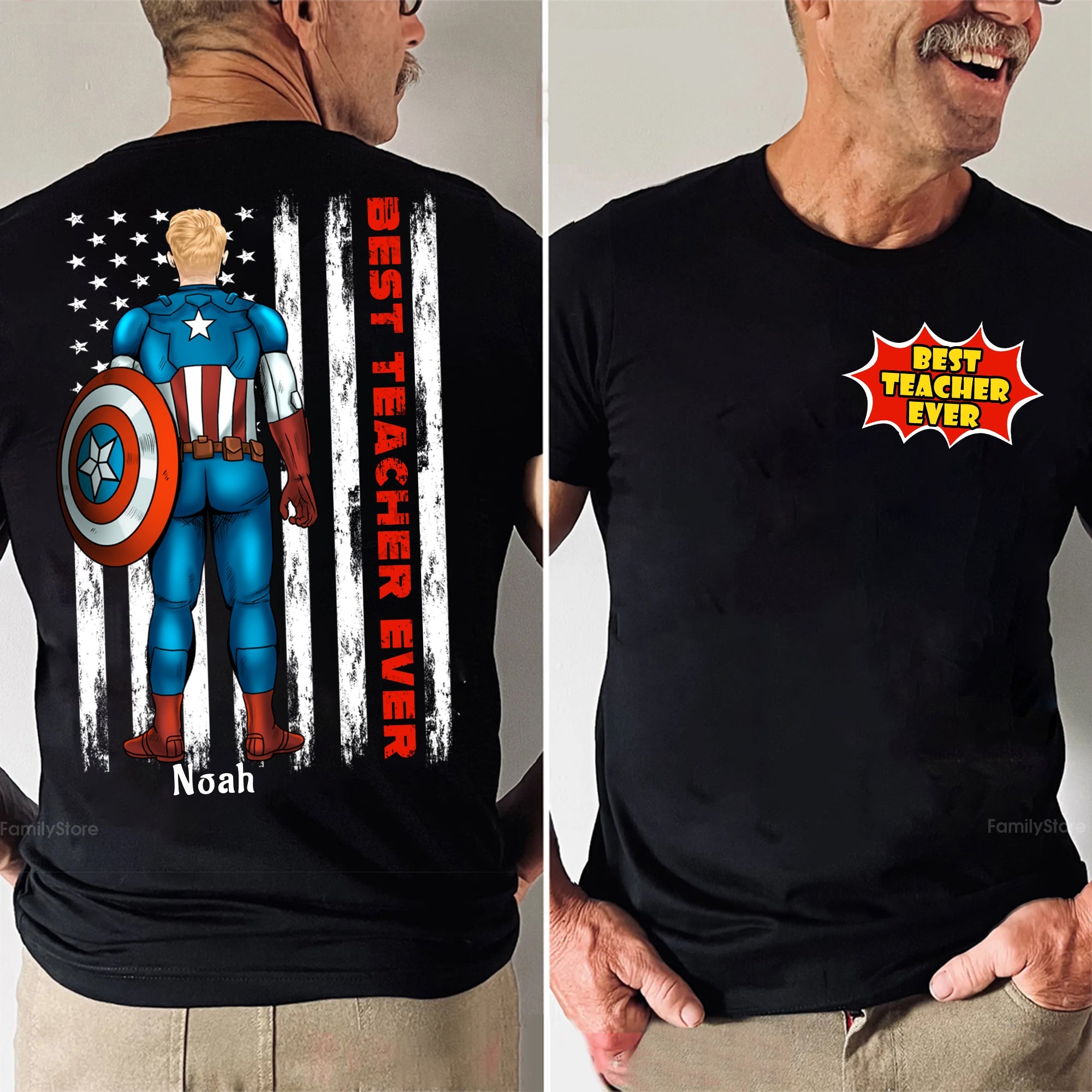 Personalized Best Teacher Ever Shirt with American Flag Gift