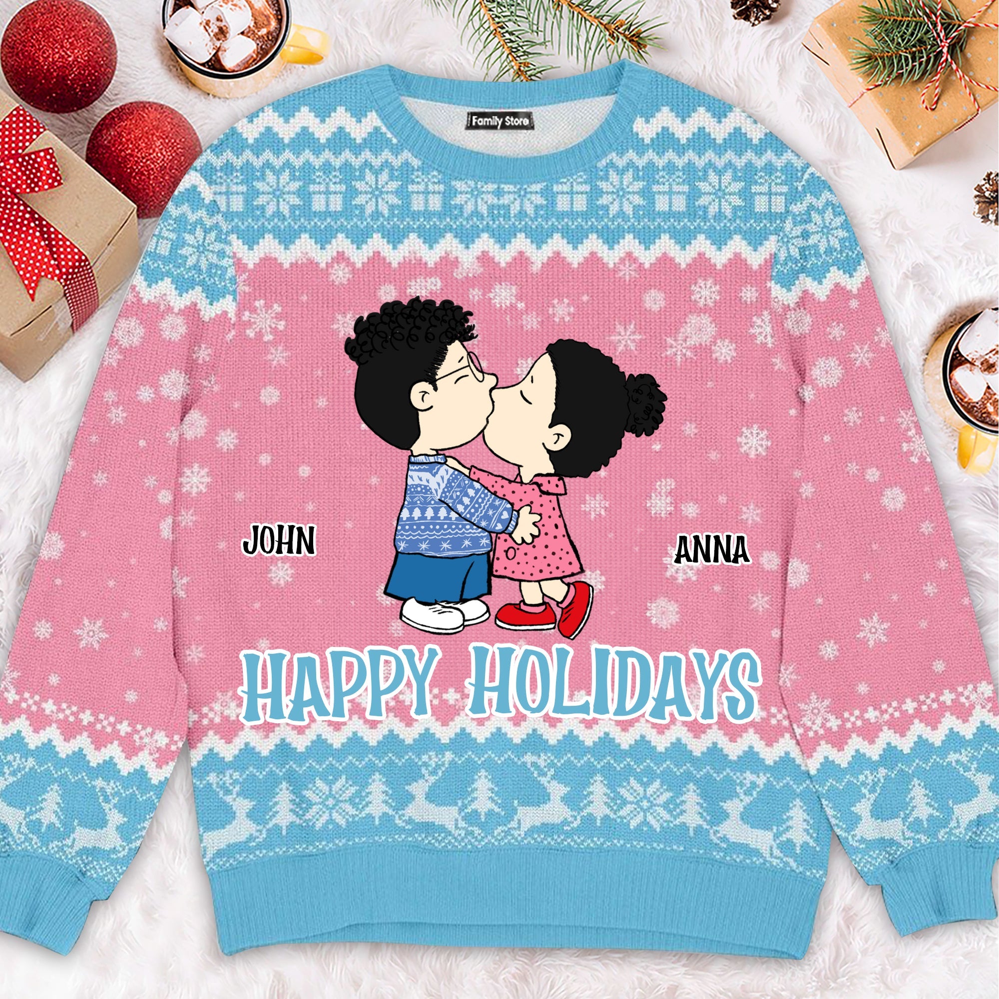 Personalized Peanut Snoopy Happy Holidays Ugly Sweater for Couples Gift