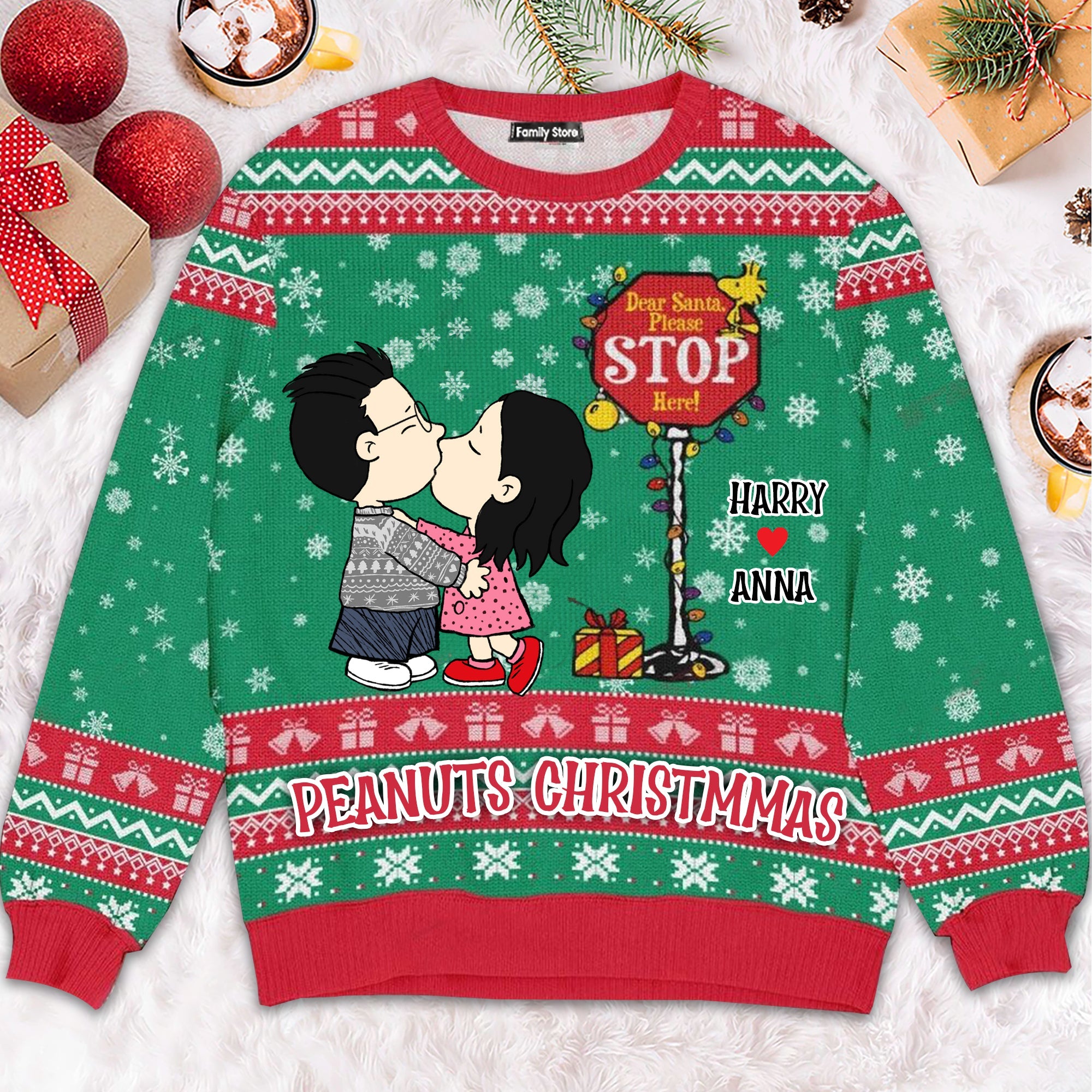Personalized Peanuts Christmas Ugly Sweater for Couple Gift