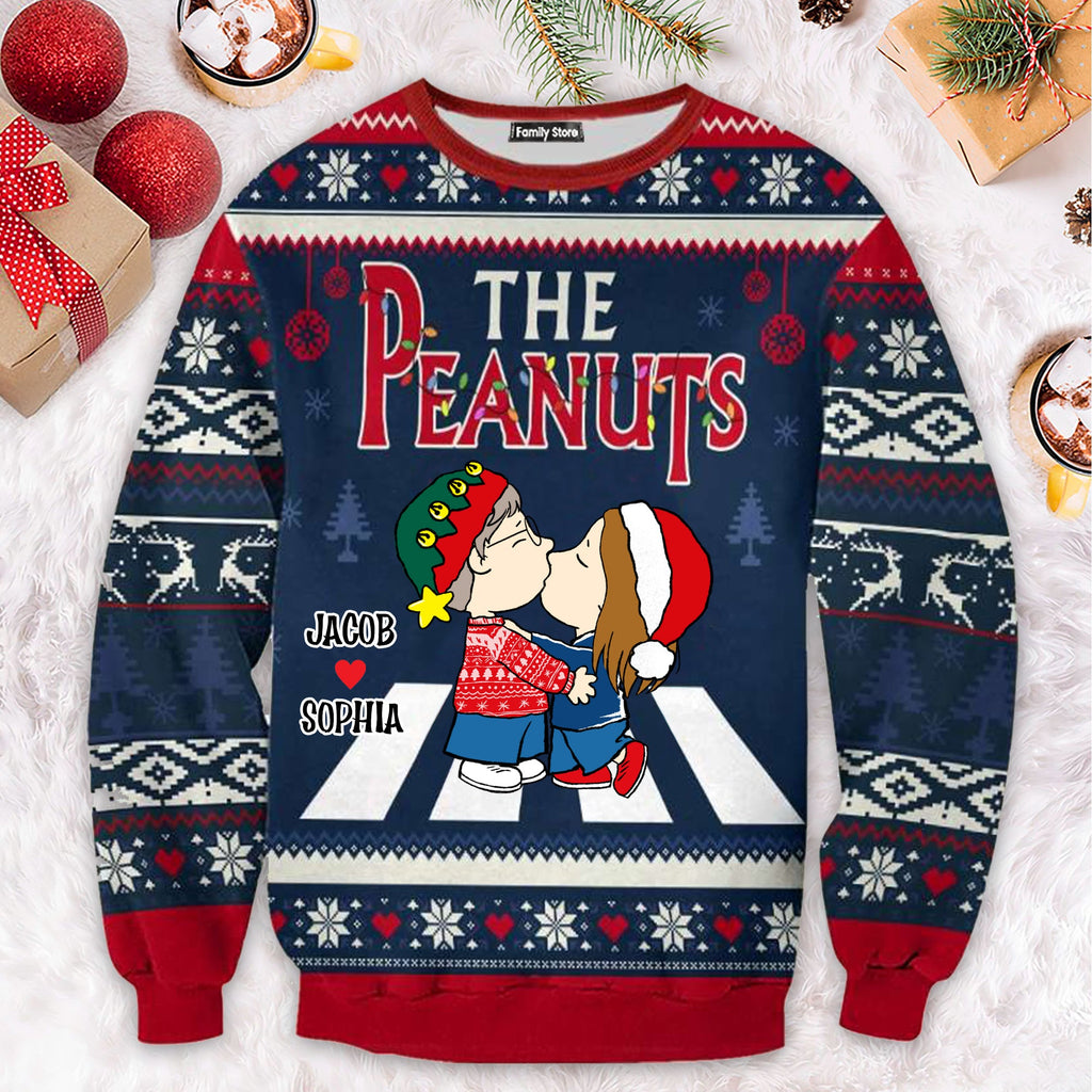Personalized Peanuts Couple Ugly Sweater Custom Names Gift for Anniversary