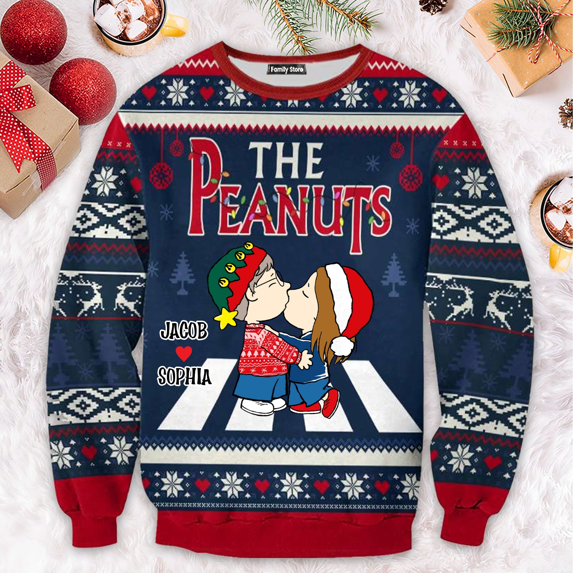 Personalized Peanuts Couple Ugly Sweater Custom Names Gift for Anniversary