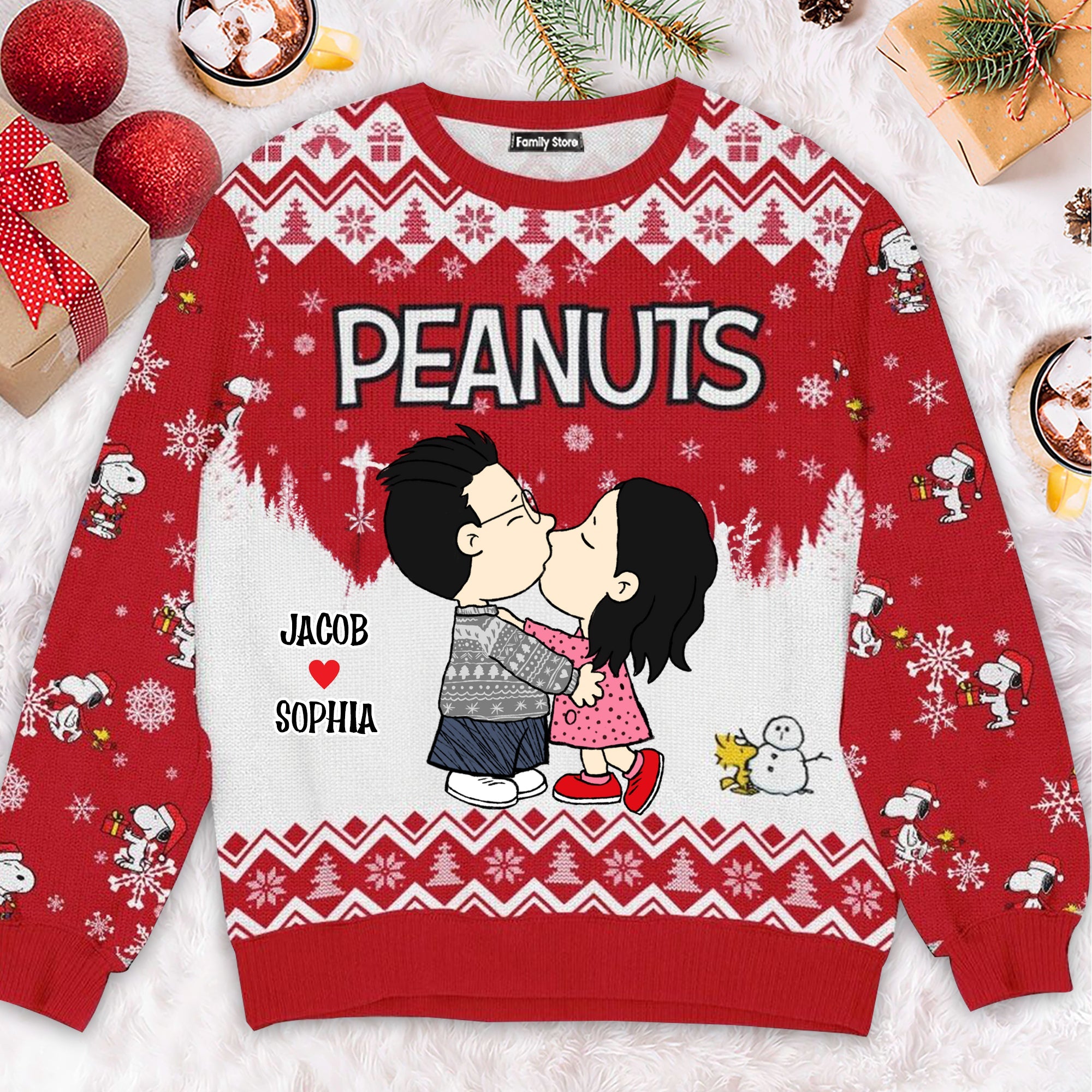 Personalized Peanuts Ugly Sweater Custom Name Gift for Couple