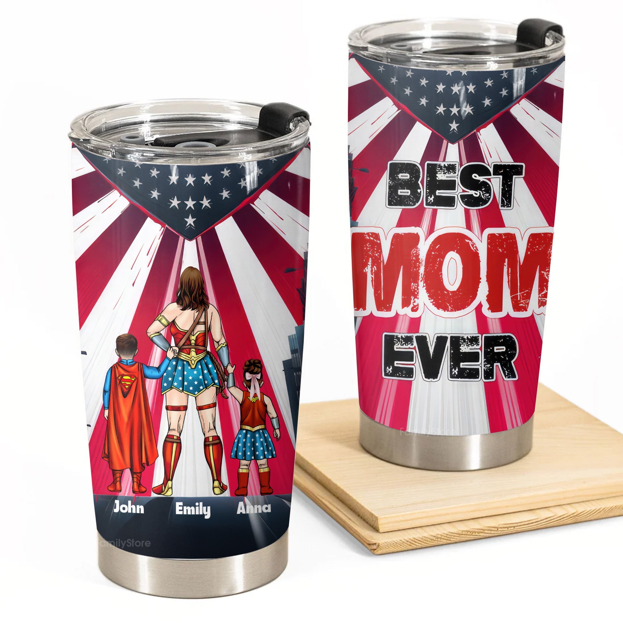Personalized Superhero Mom Stainless Steel Tumbler Gift for Mother's Day