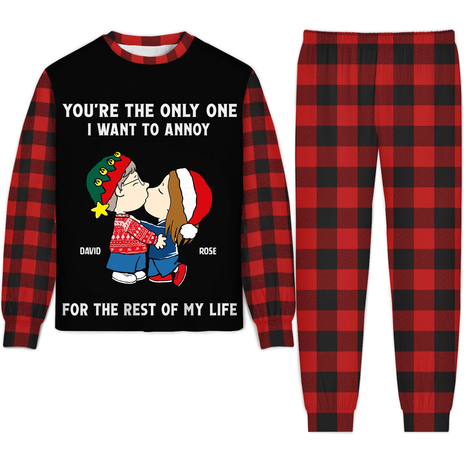 Personalized Unisex Pajamas Set for Couples with Custom Names - Fun Gift for Anniversary or Valentine's Day