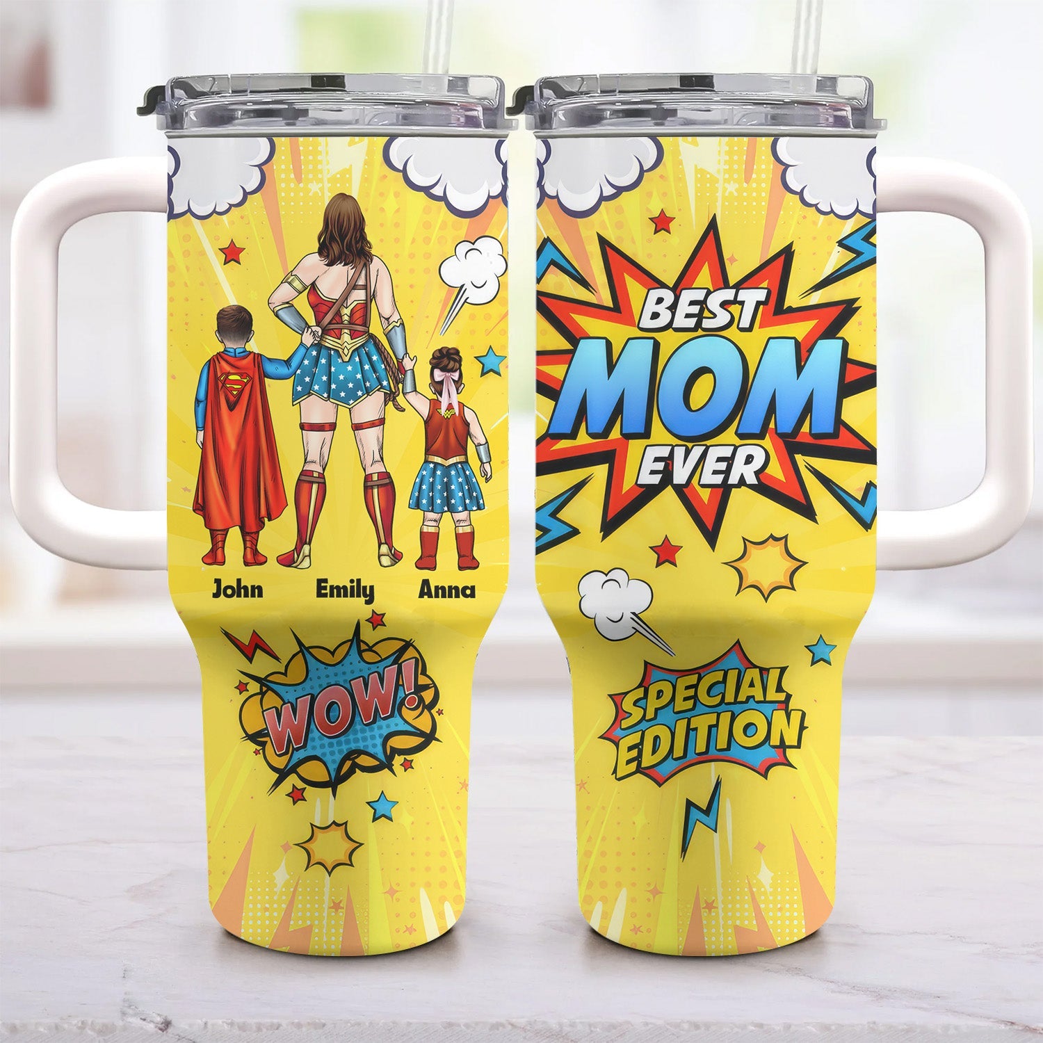 Personalized Superhero Mom 40oz Tumbler Custom Name Gift for Mother's Day