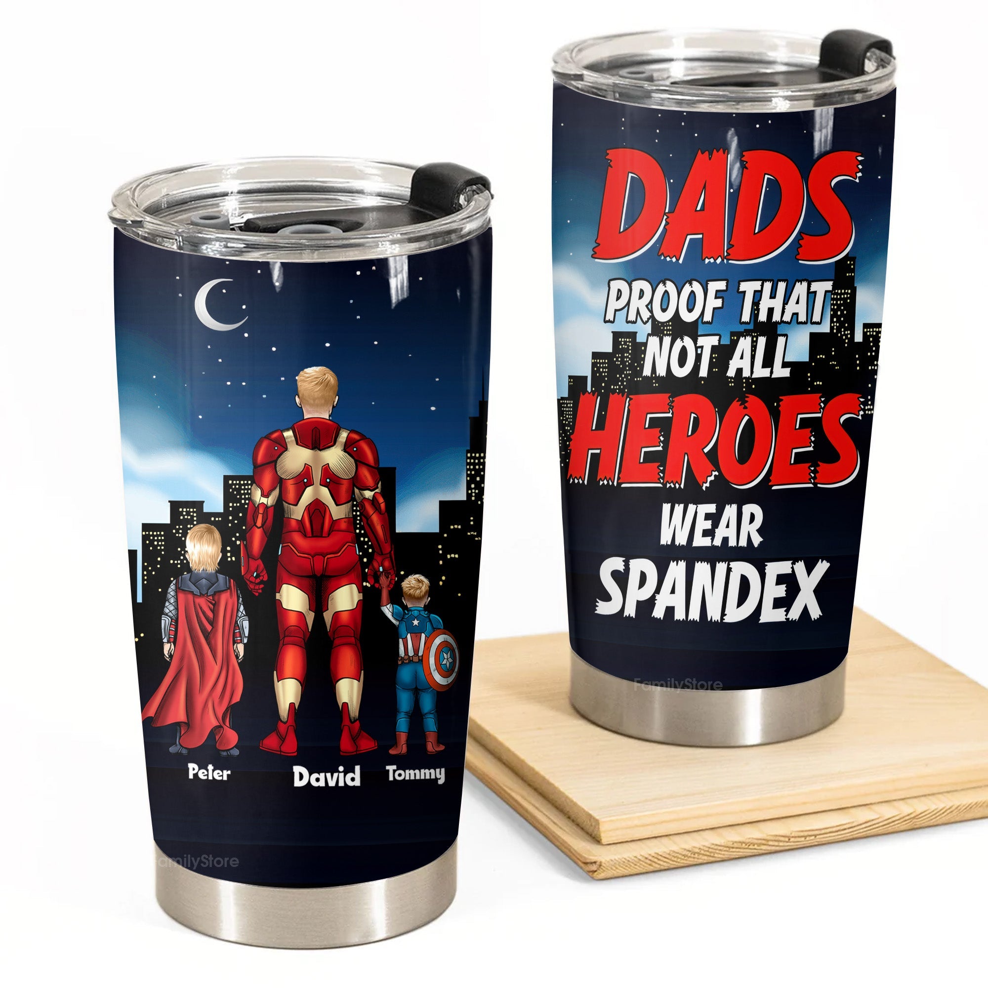 Personalized Stainless Steel Tumbler for Dad - Heroes Don't Wear Spandex Gift