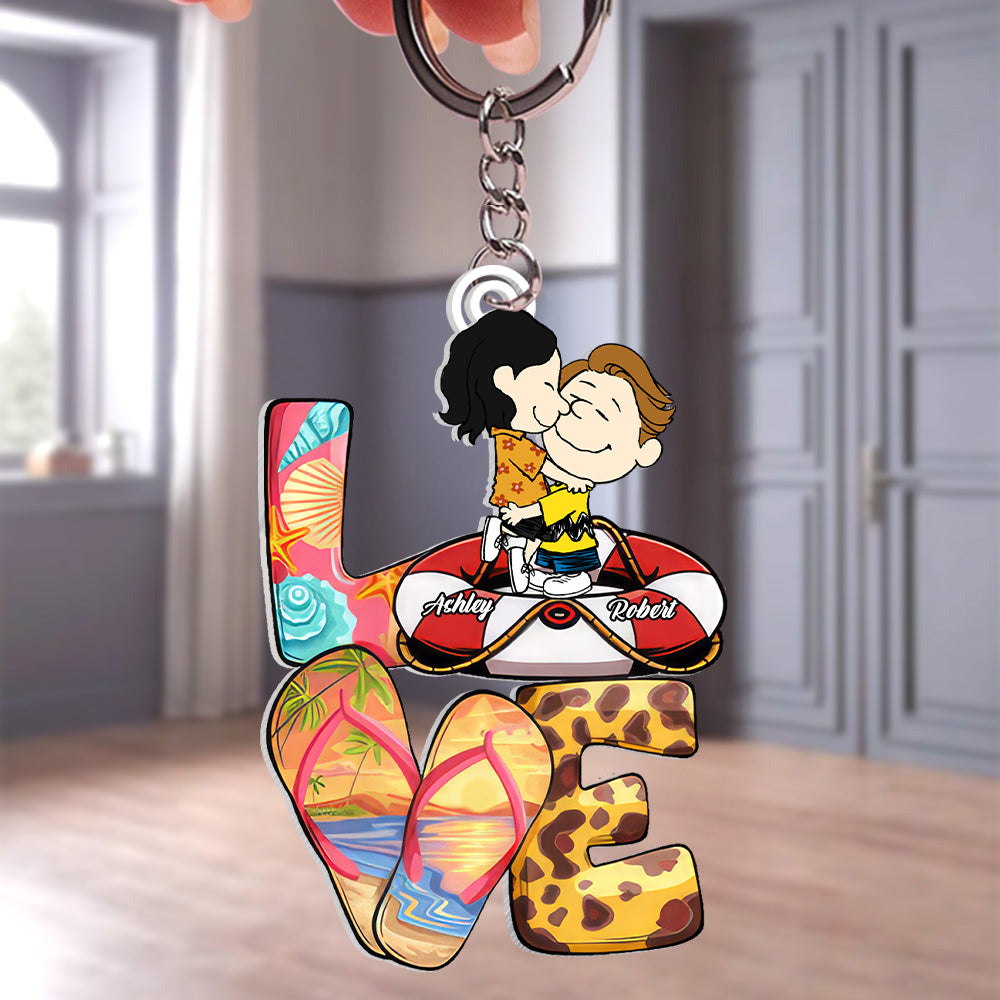 Personalized Summer Beach Peanut Keychain Gift for Couples