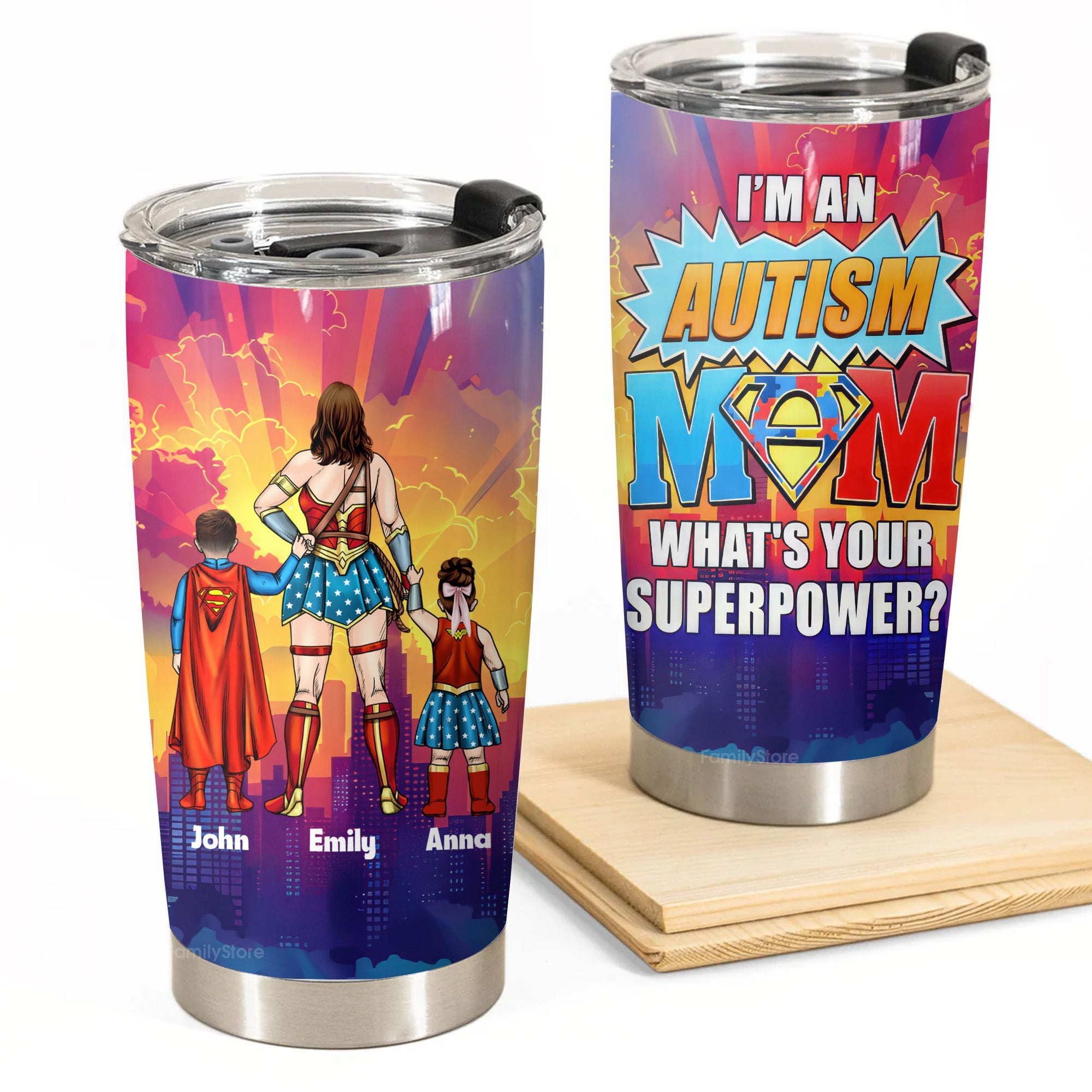 Personalized Super Mom Tumbler Gift for Mom & Grandma