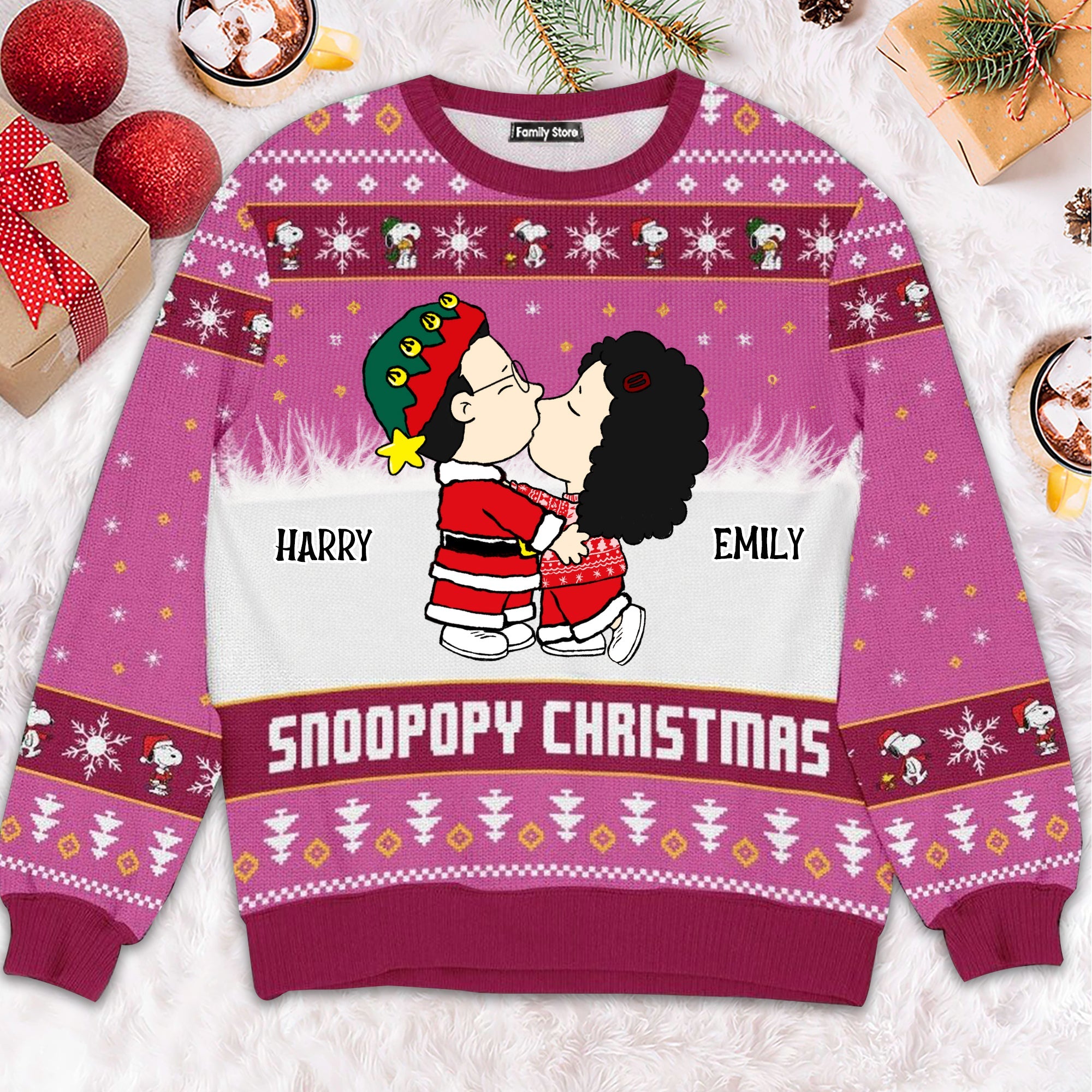 Personalized Snoopy Christmas Ugly Sweater Custom Couple Gift
