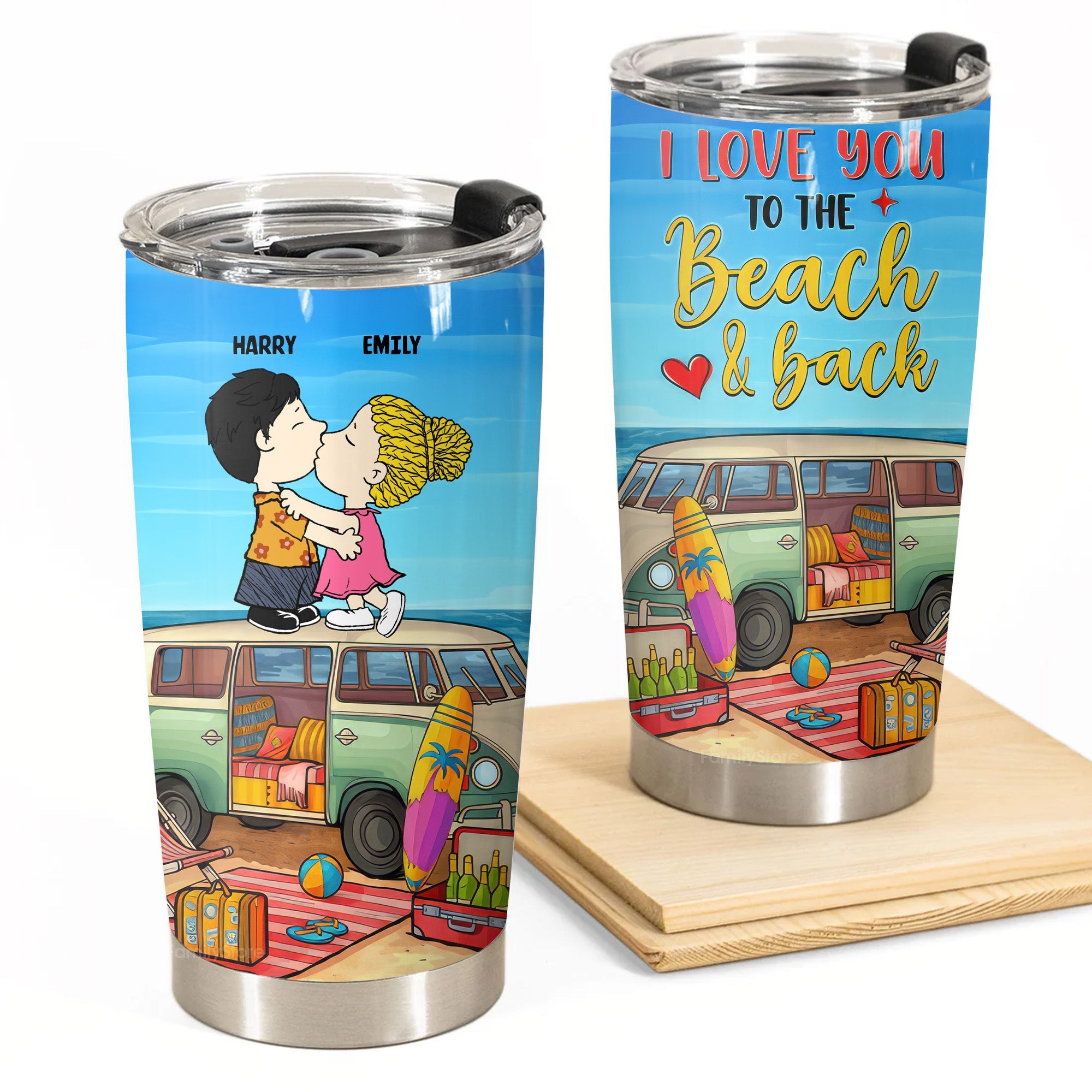 Personalized Beach-Themed Tumbler Gift for Couples | Custom Name