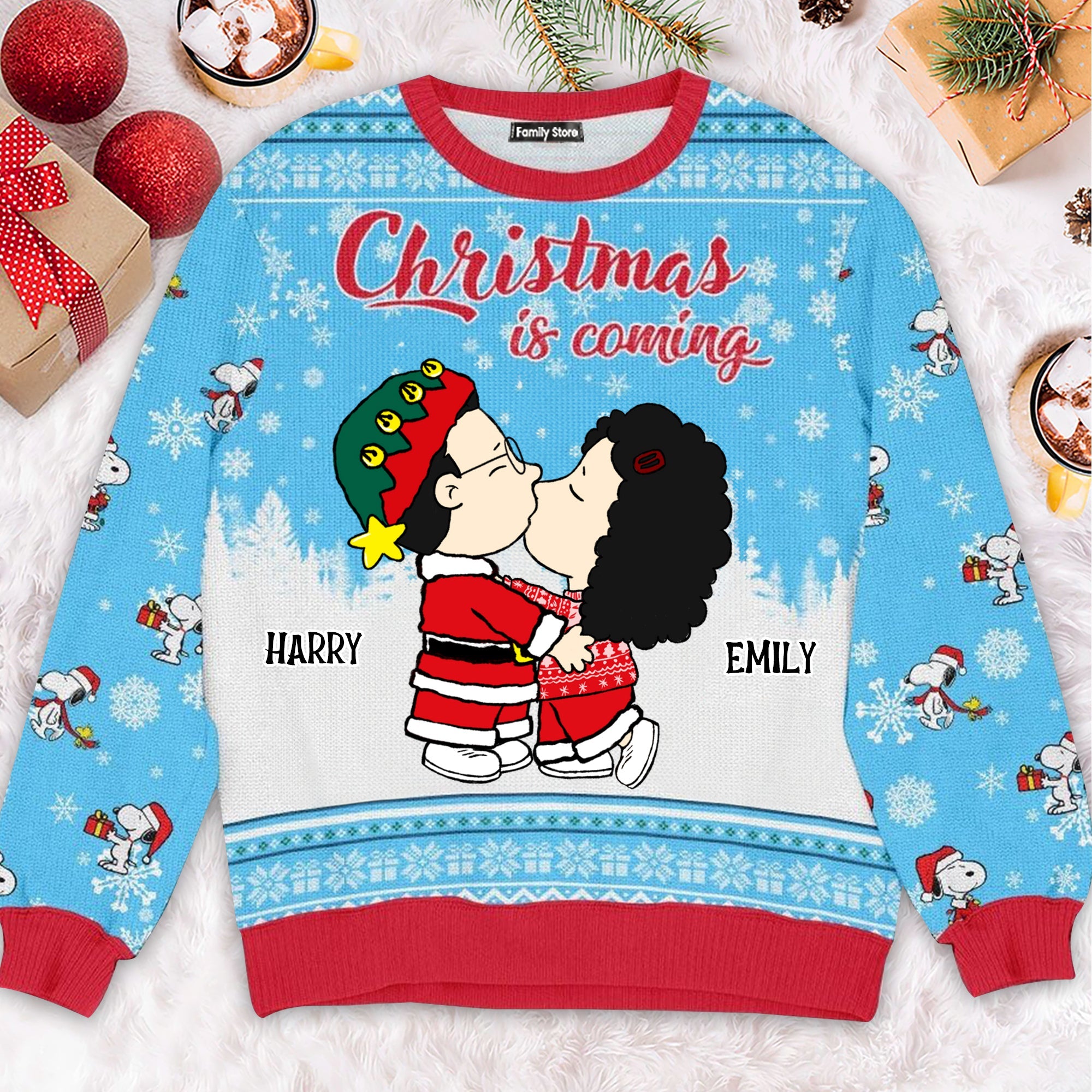 Personalized Peanut Snoopy Christmas Sweater Gift for Couple