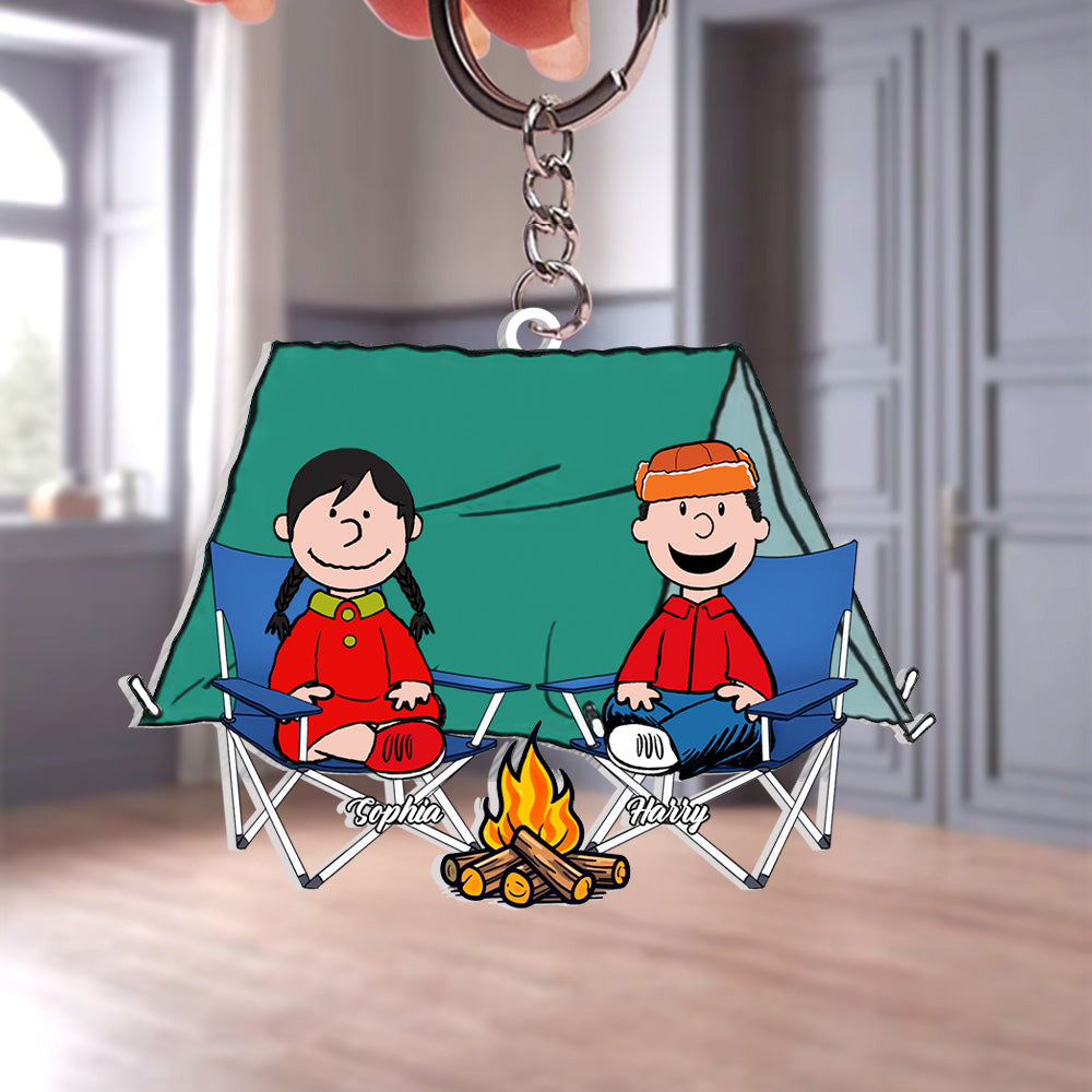 Personalized Happy Camper Keychain Custom Name Gift for Couples