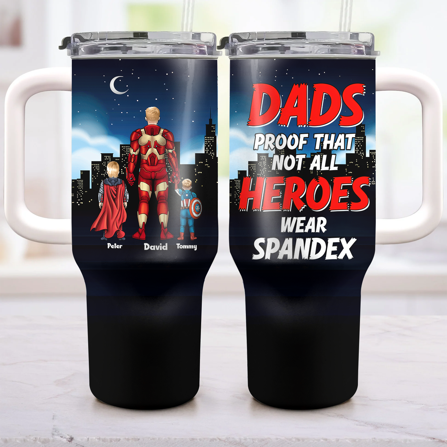 Personalized 40oz Tumbler Cup for Dad - Funny Hero Quote Gift