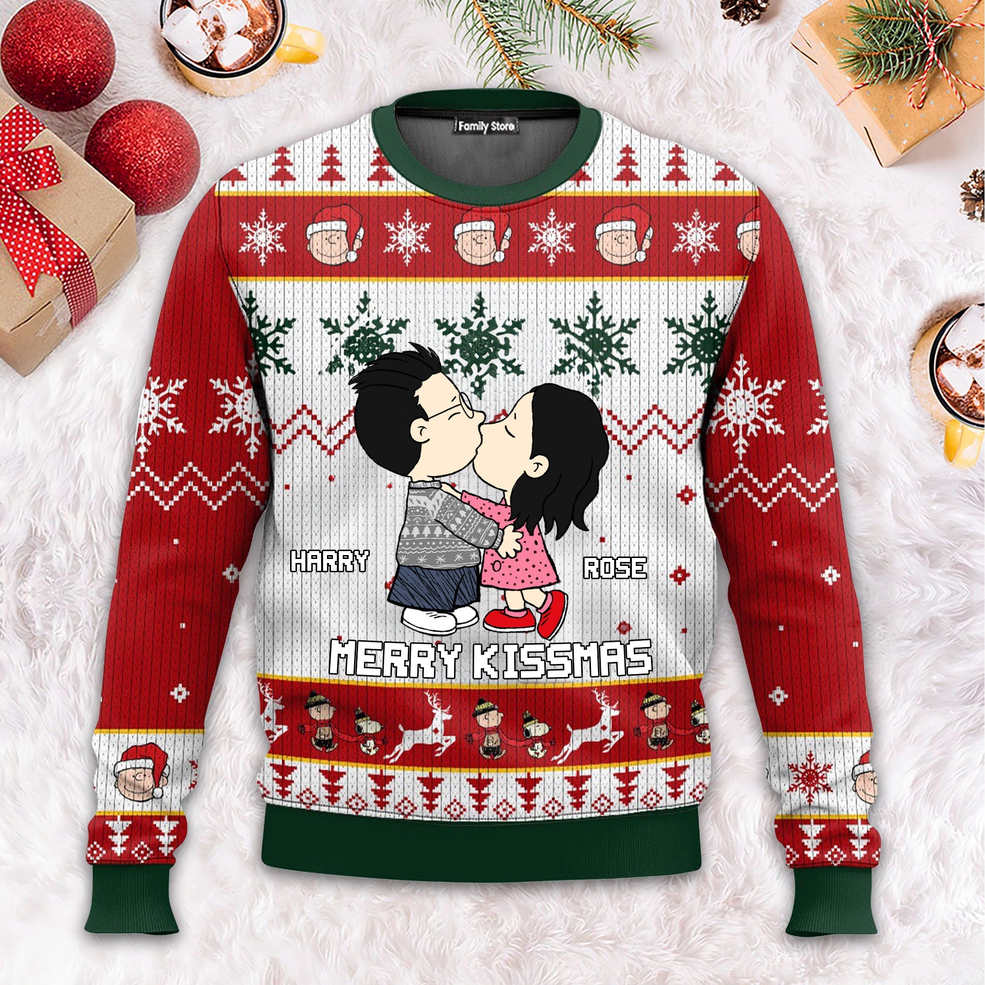 Personalized Merry Kissmas Ugly Sweater for Couples Gift