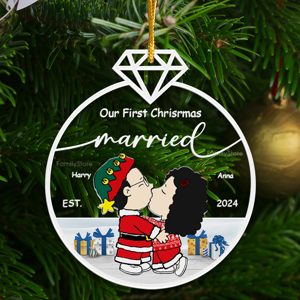 Personalized Acrylic Ornament Our First Christmas Married Gift for Couple